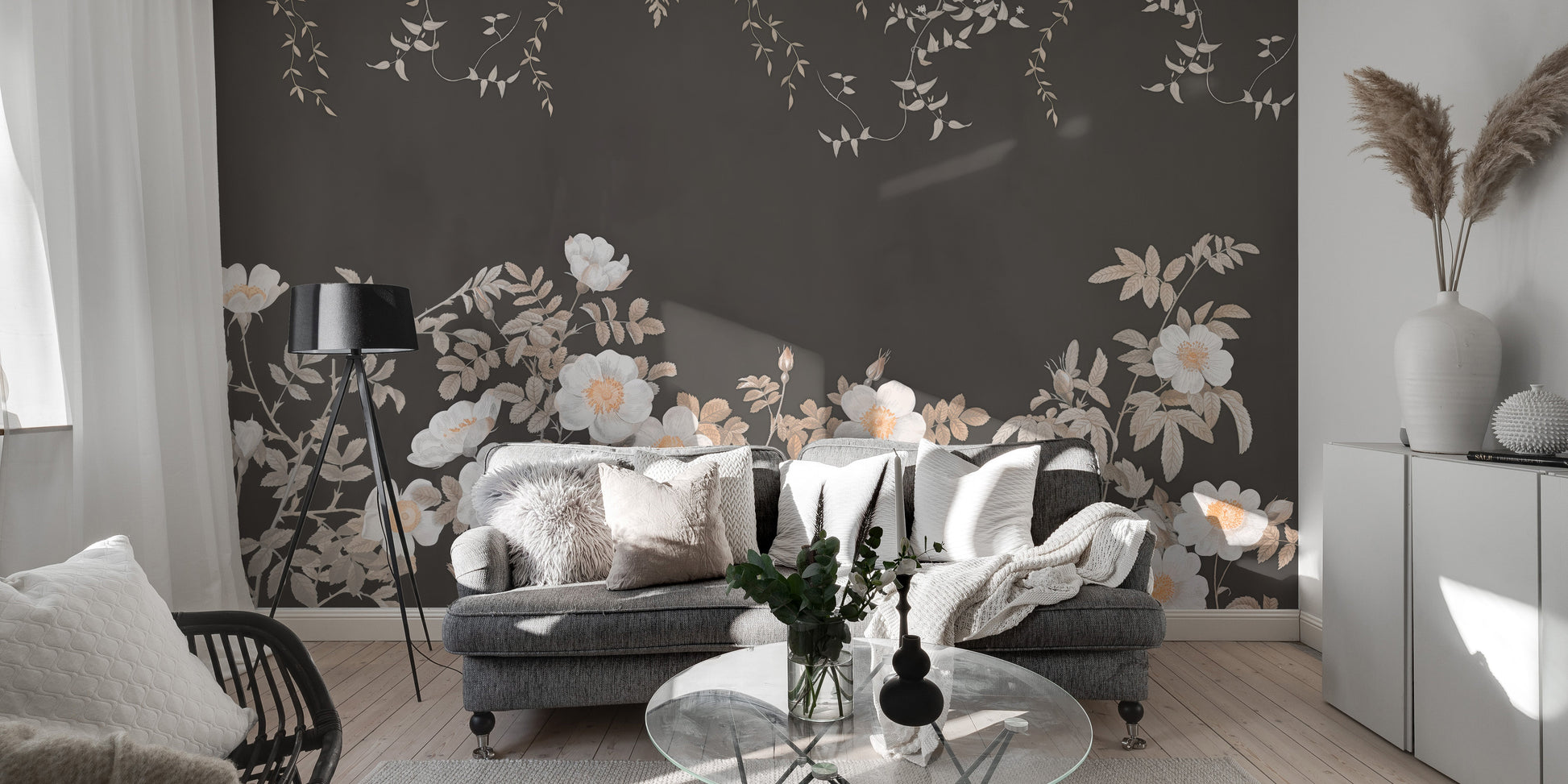 Stylish noir mural with copper petal details