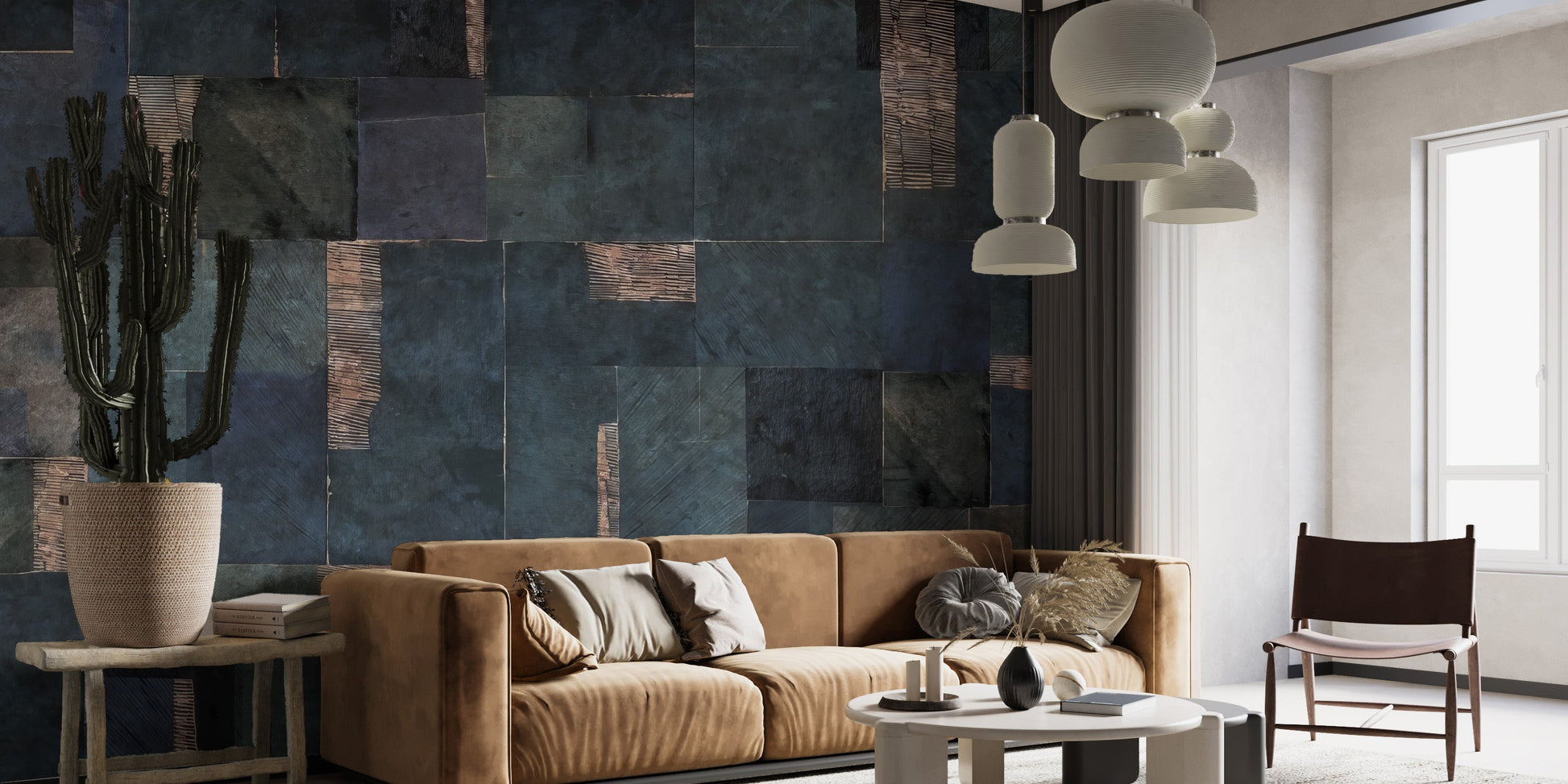 Luxury blue abstract wallpaper for a contemporary accent wall.