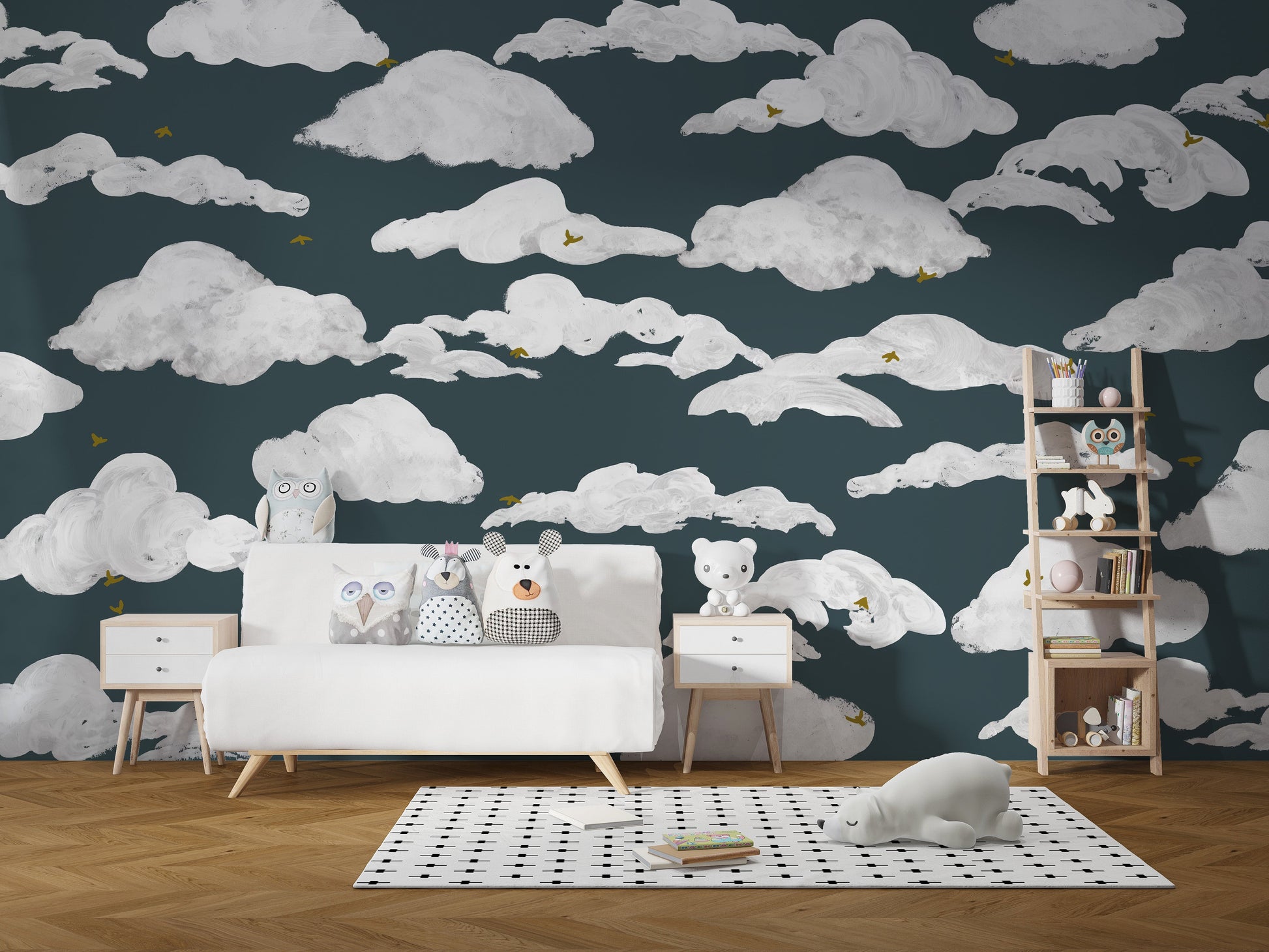 Blue White Clouds Wall Mural - Giffywalls