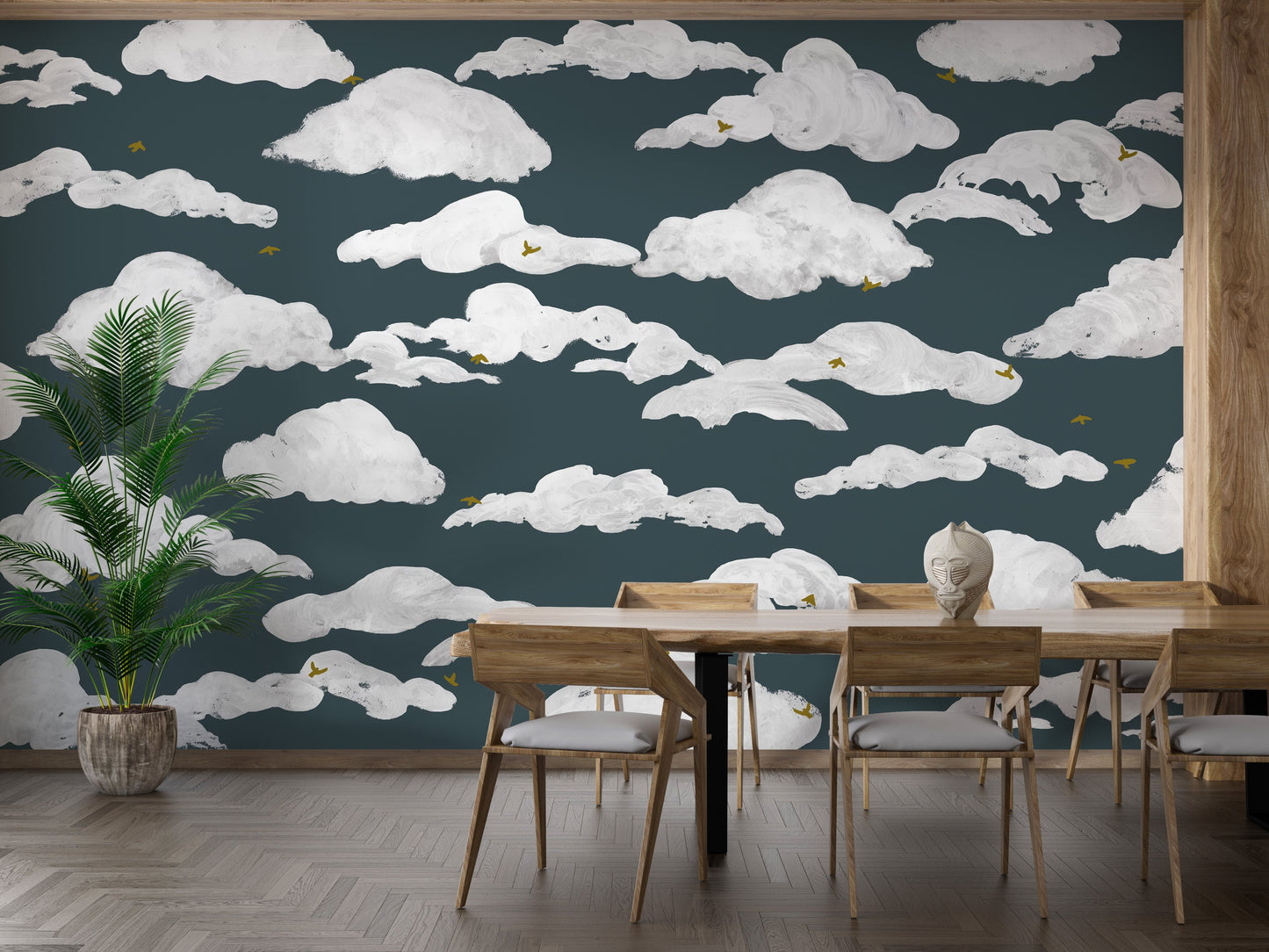 Blue White Clouds Wall Mural - Giffywalls