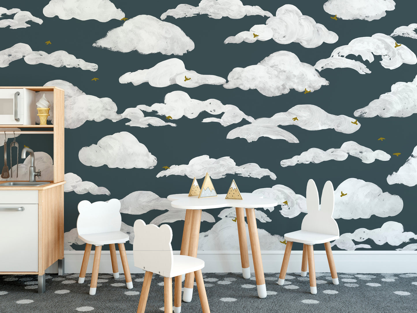 Blue White Clouds Wall Mural - Giffywalls