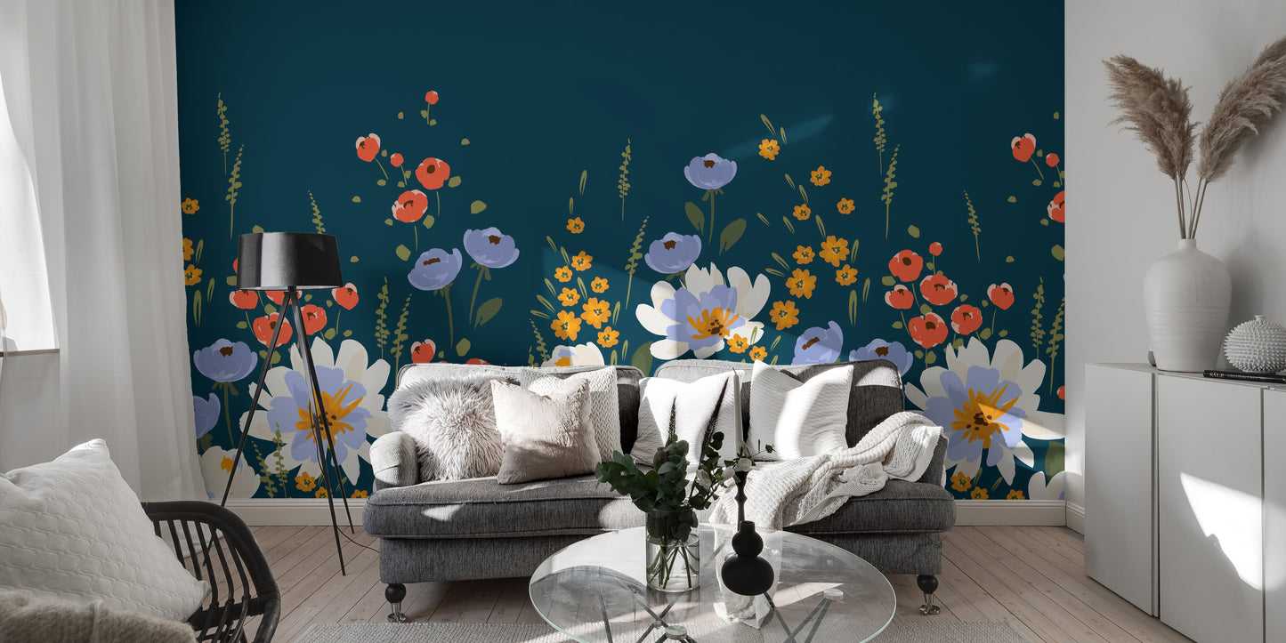 Midnight Garden Floral Mural - Giffywalls