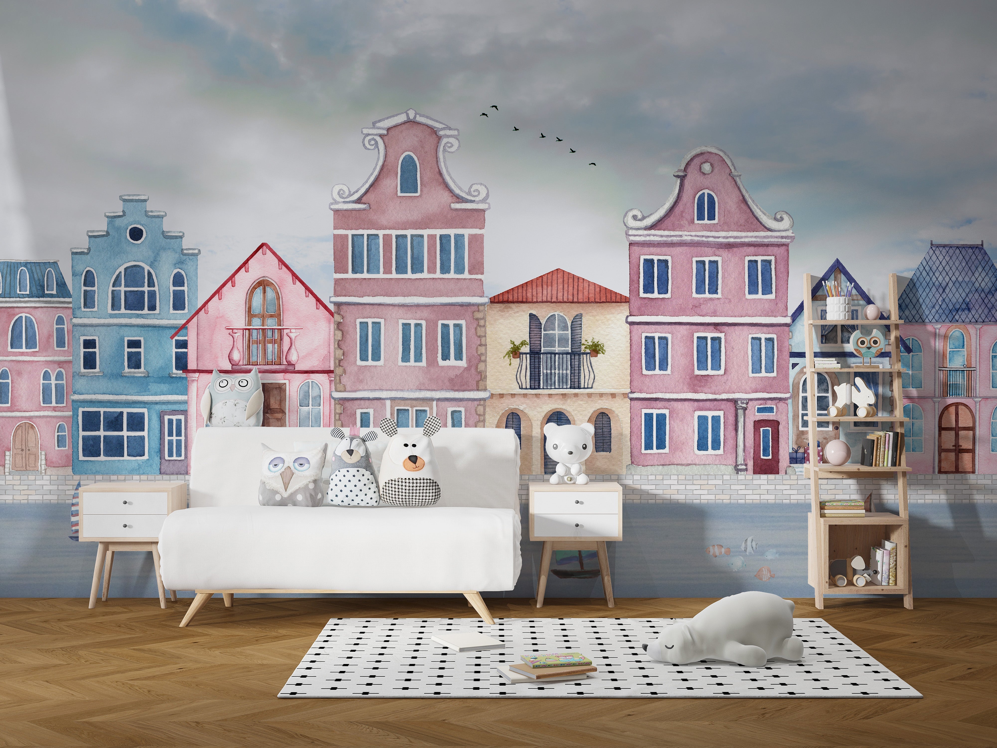 Coastal Town Wall Mural - Giffywalls