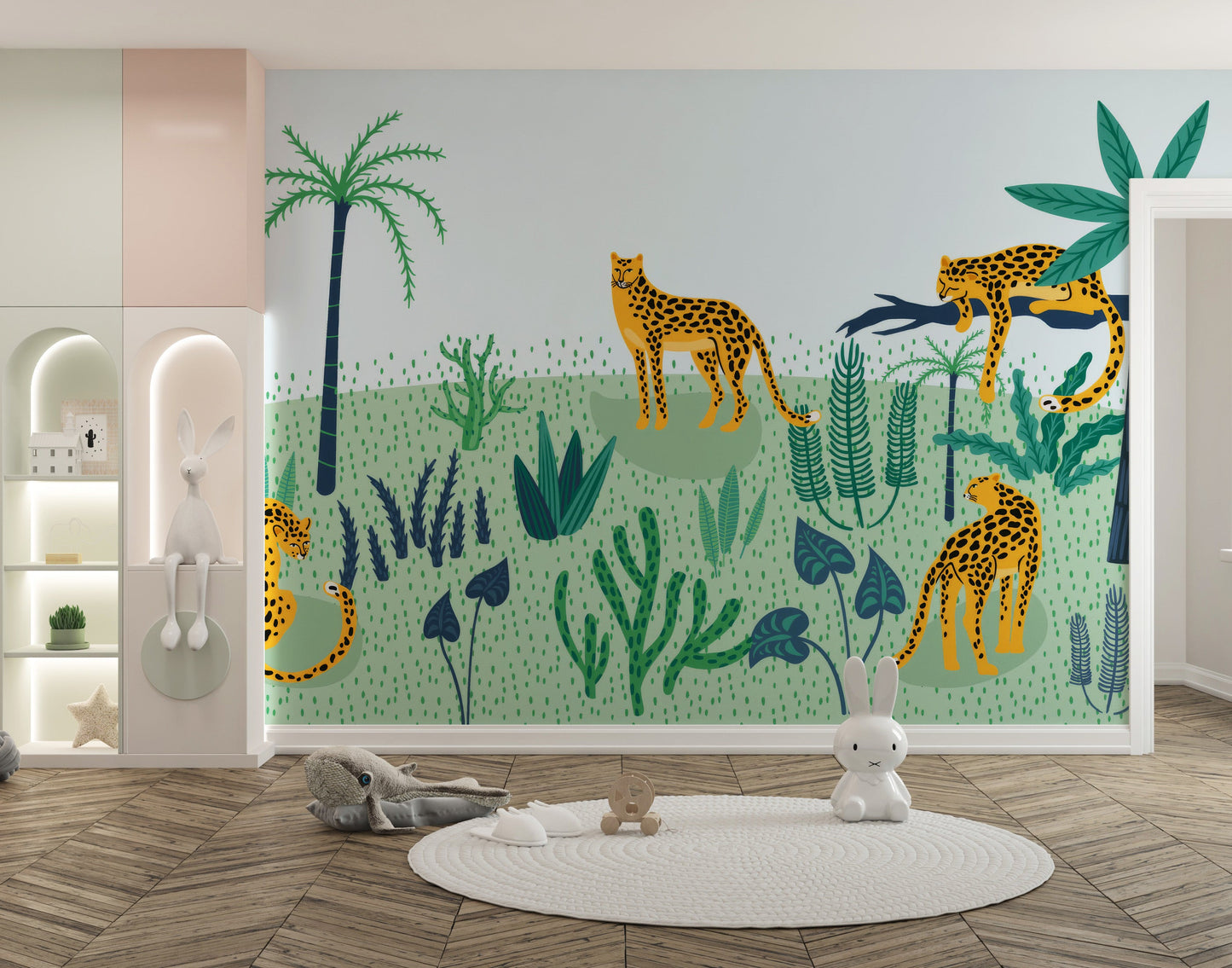 Artistic abstract leopard jungle mural design