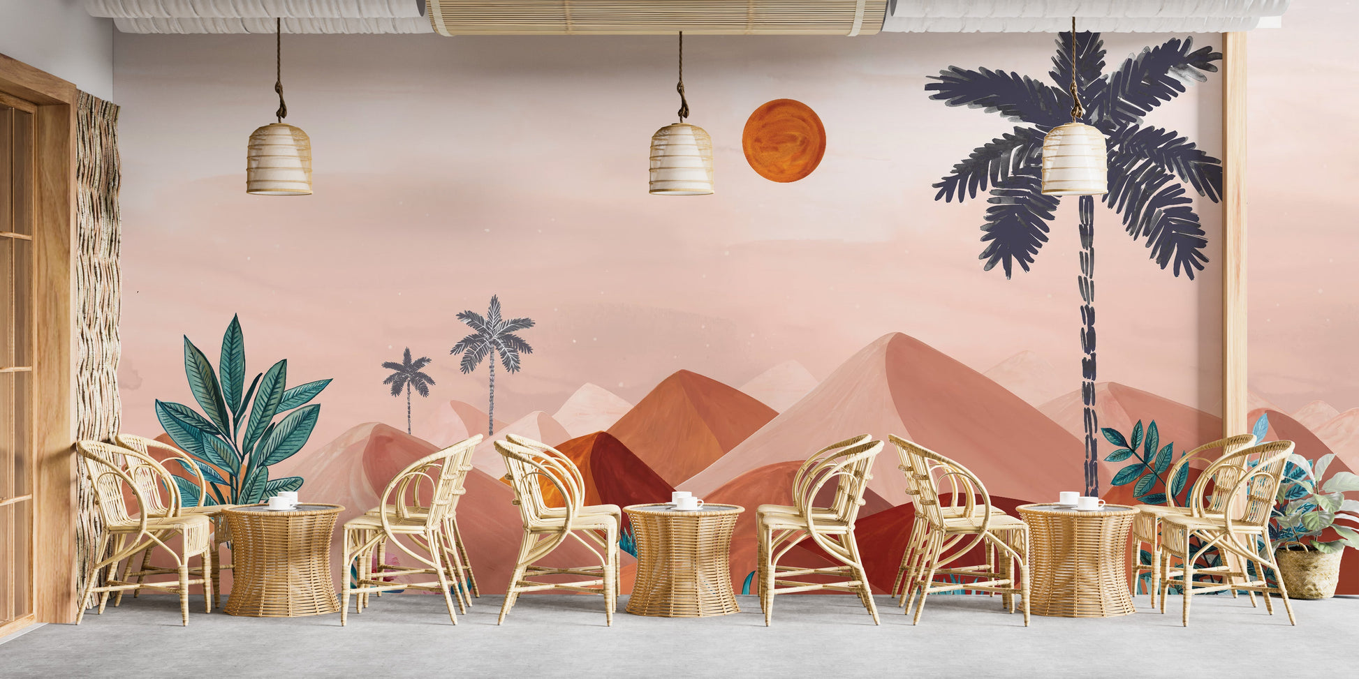 Daylight desert mountain wallpaper with artistic details