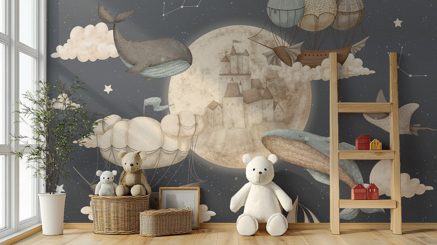 Flying Whales Boat Wall Mural - Giffywalls