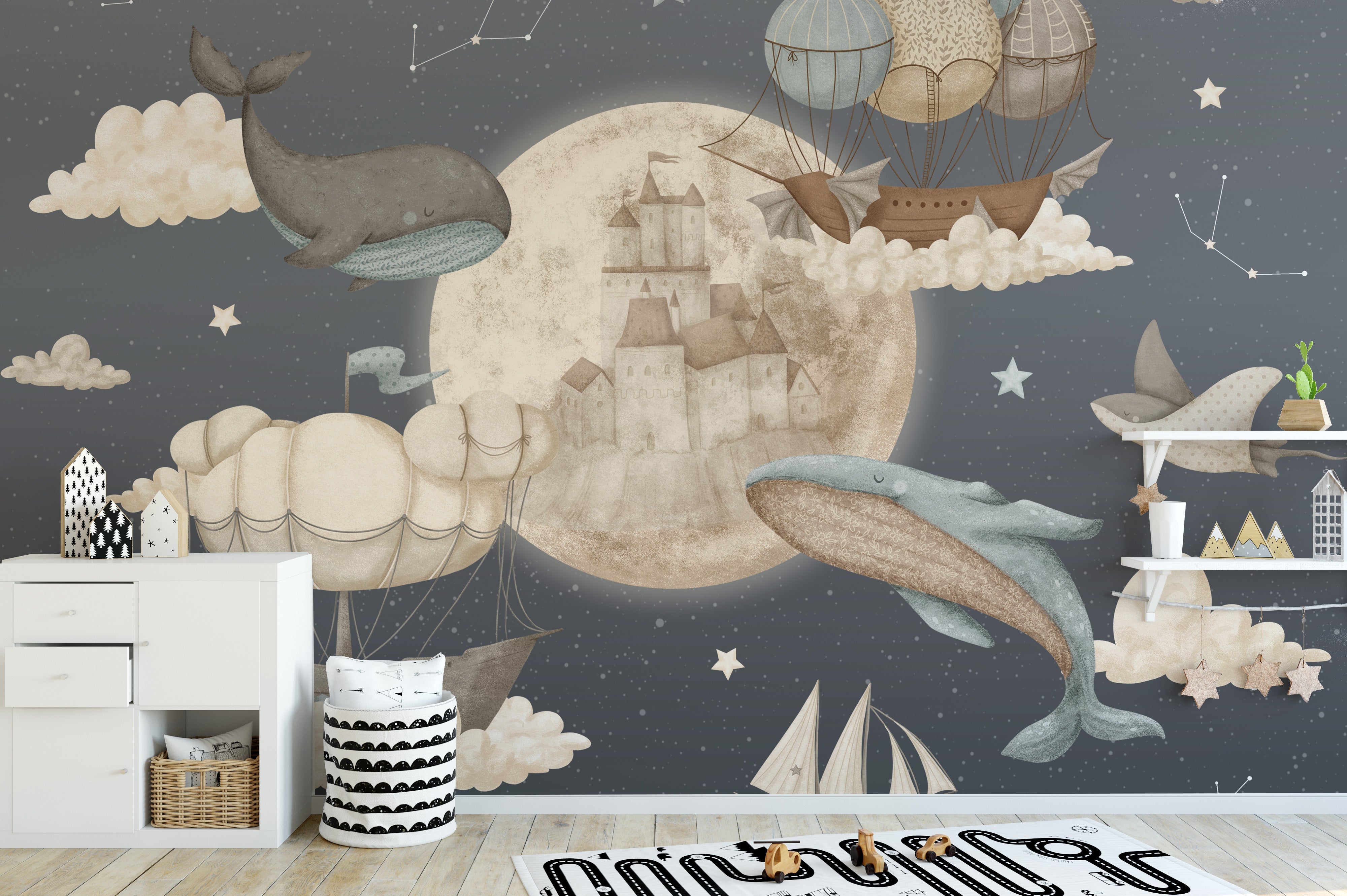 Flying Whales Boat Wall Mural - Giffywalls