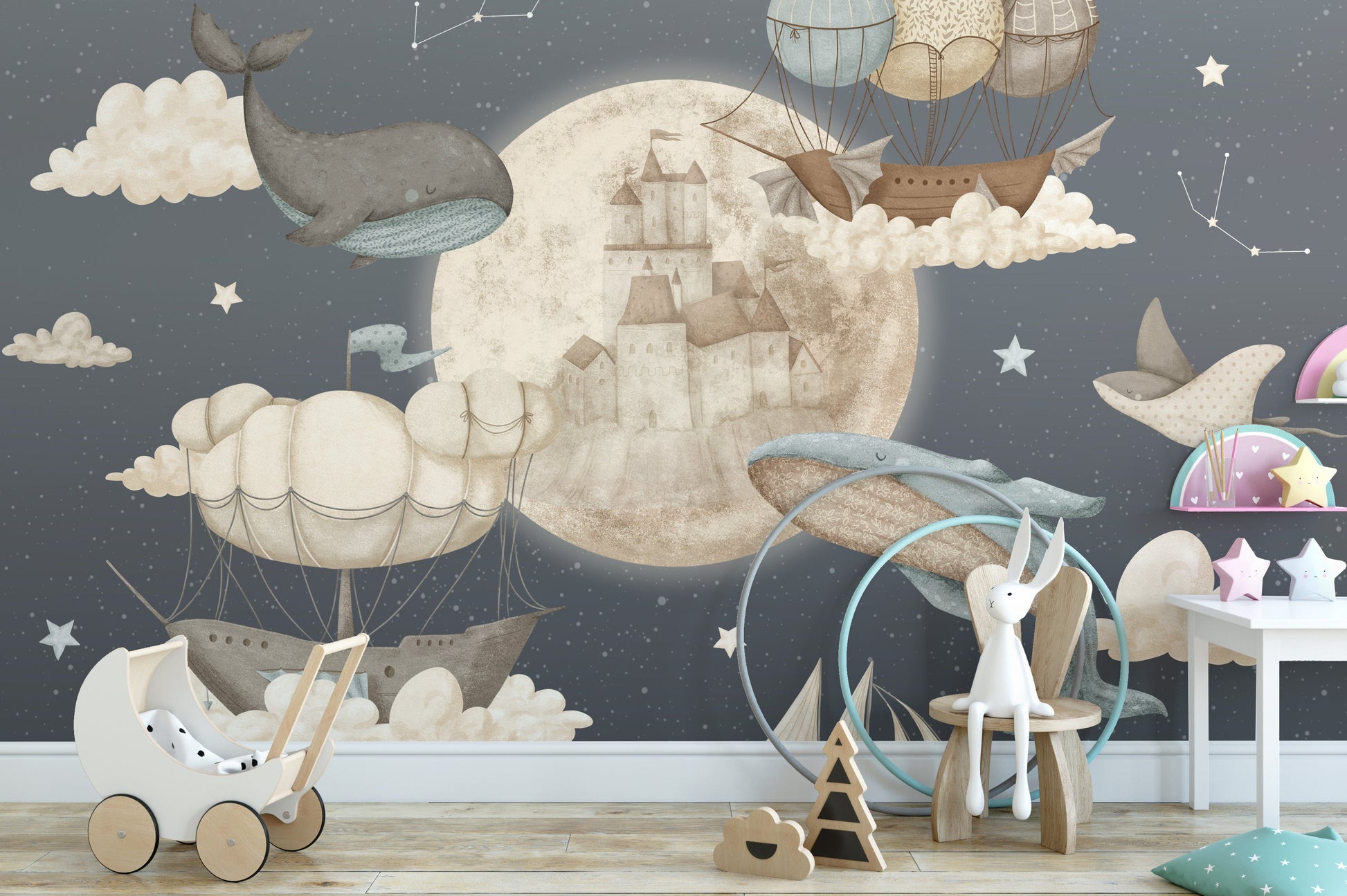 Flying Whales Boat Wall Mural - Giffywalls