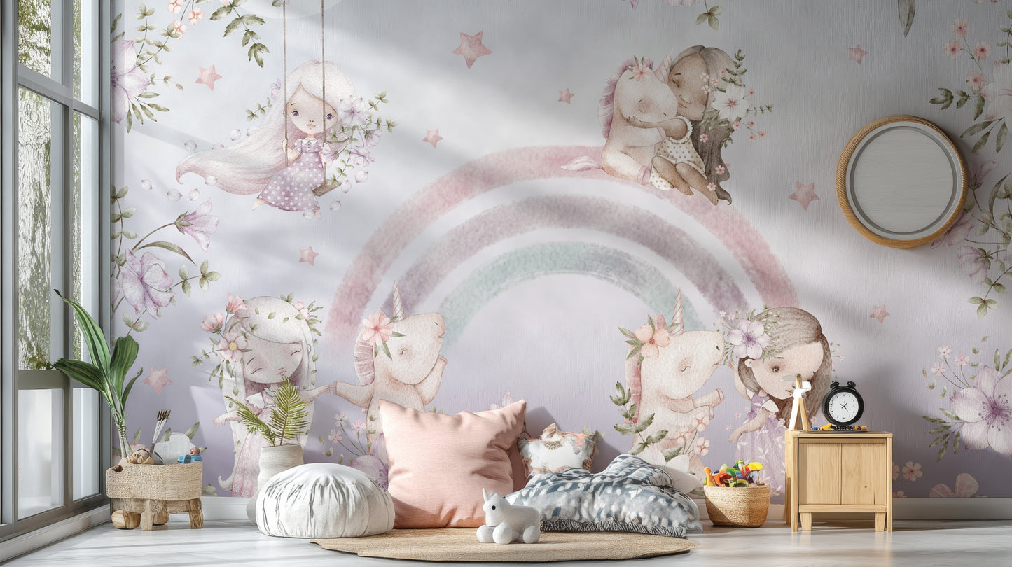 Whimsical Rainbow Wall Mural - Giffywalls