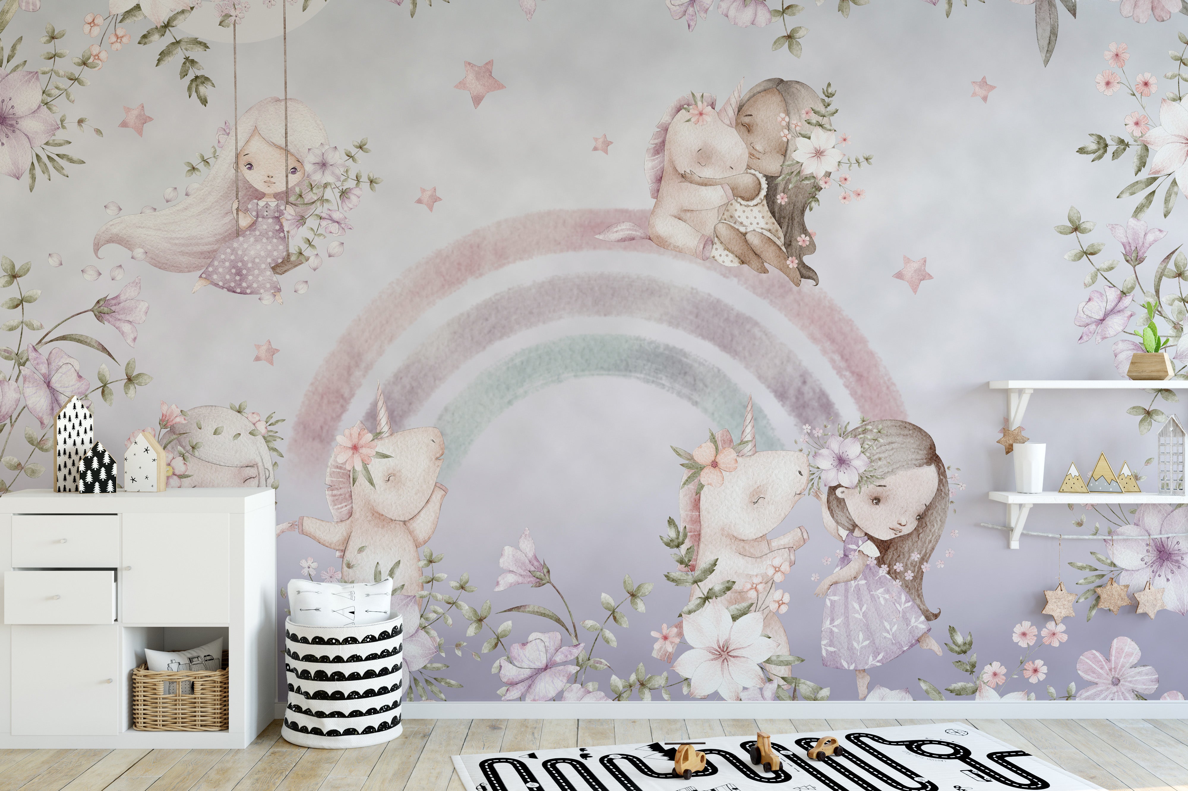 Whimsical Rainbow Wall Mural - Giffywalls