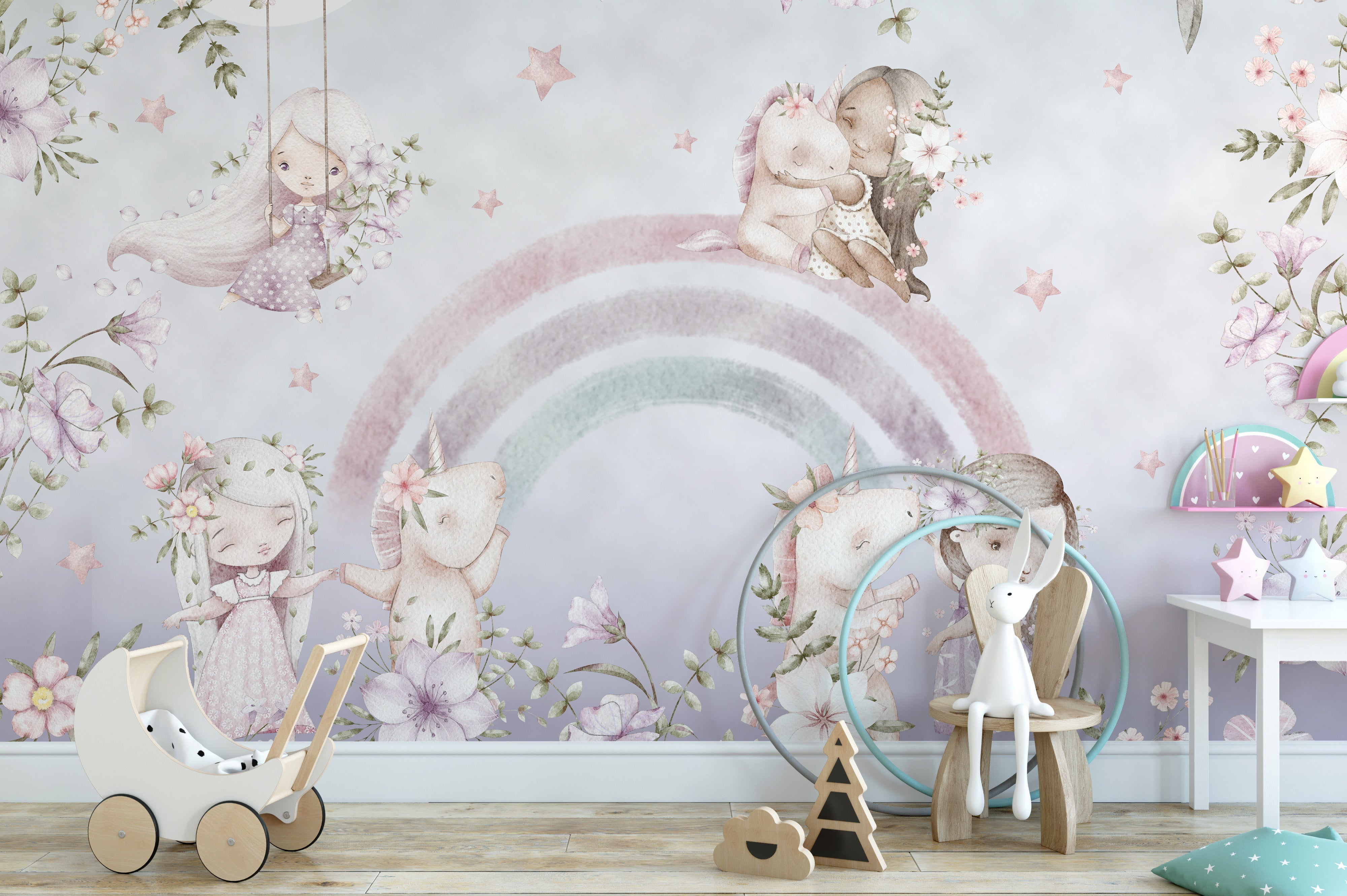 Whimsical Rainbow Wall Mural - Giffywalls