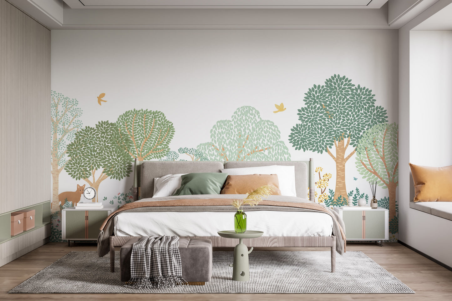 Green forest wallpaper featuring wildlife