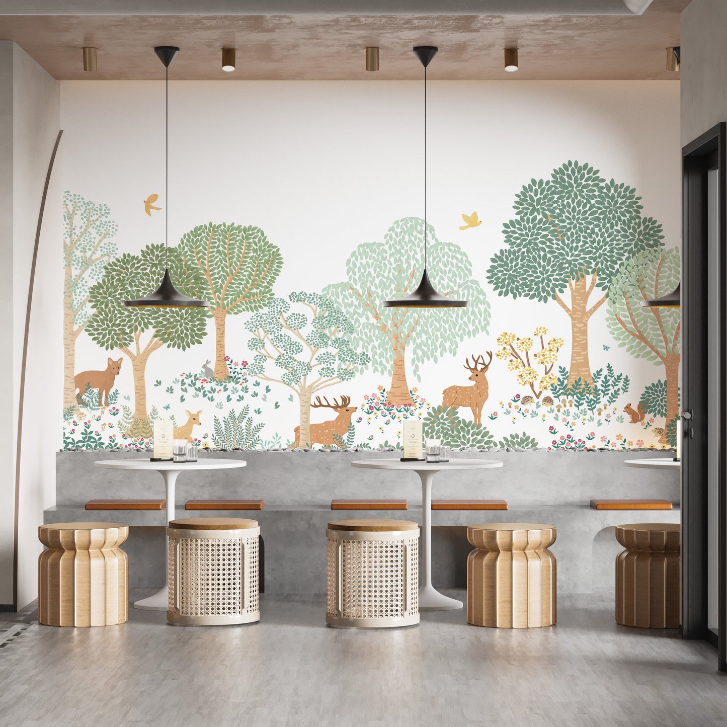 Green Forest Animals Wall Mural - Giffywalls