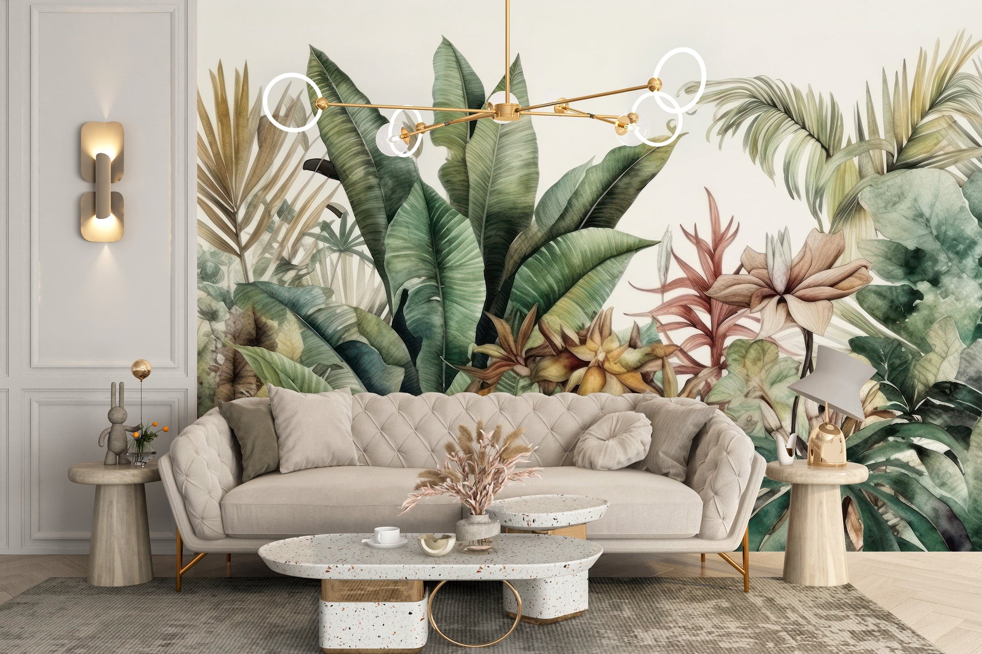 Jungle-inspired exotic greenery wallpaper for your home.