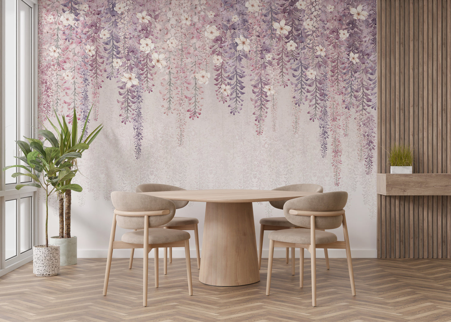 Elegant wisteria wallpaper mural for bedroom walls