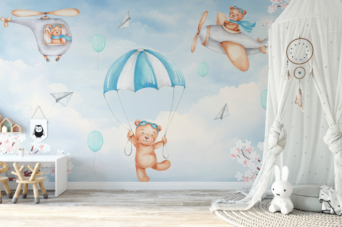 Dreamy teddy bear adventure in the sky wallpaper