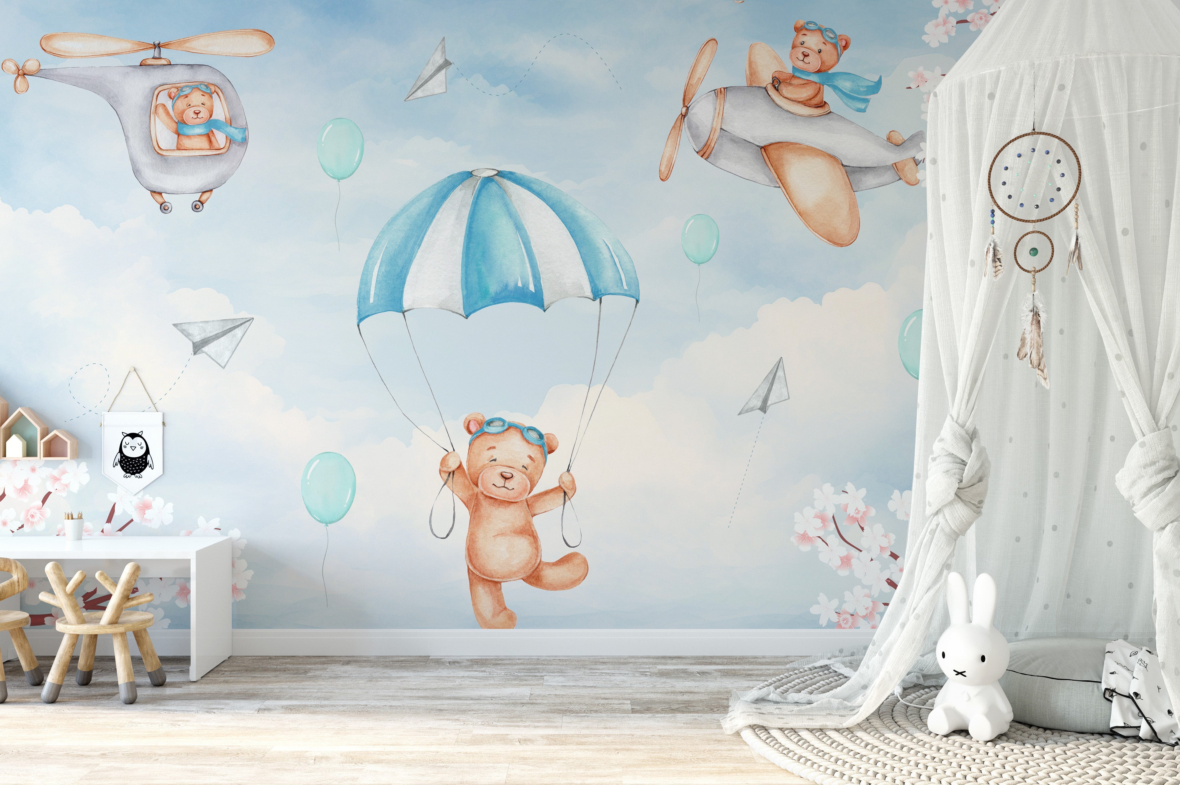 Dreamy teddy bear adventure in the sky wallpaper