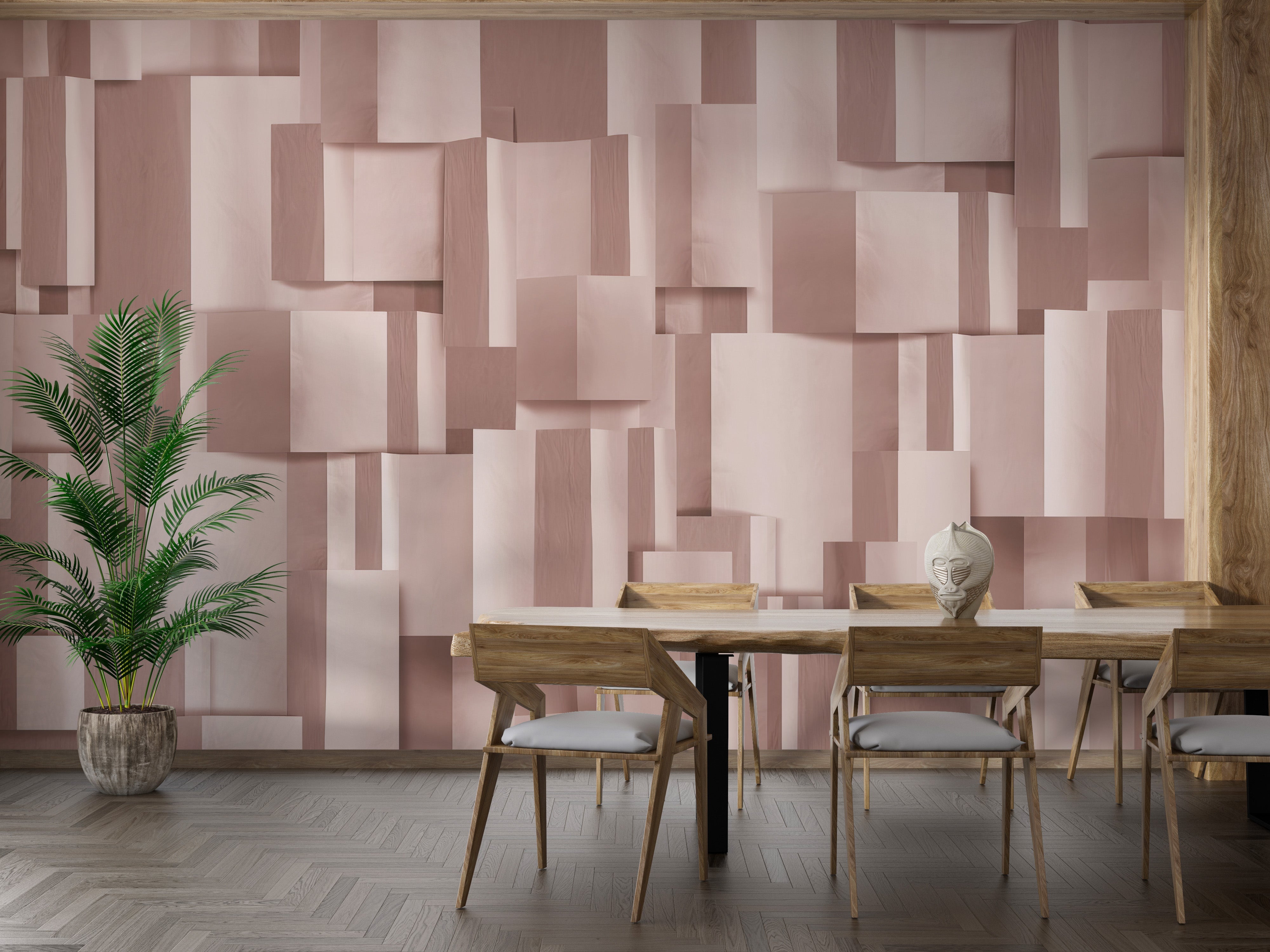 Elegant rose-toned geometric wallpaper for living spaces