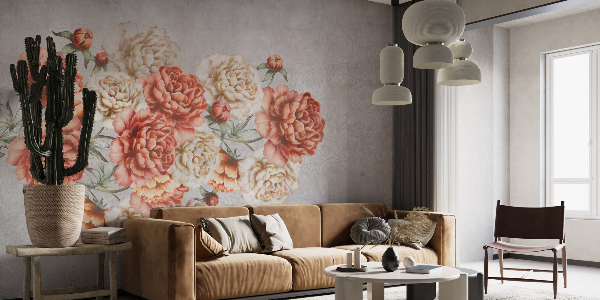 Sophisticated rose wallpaper mural with blooms