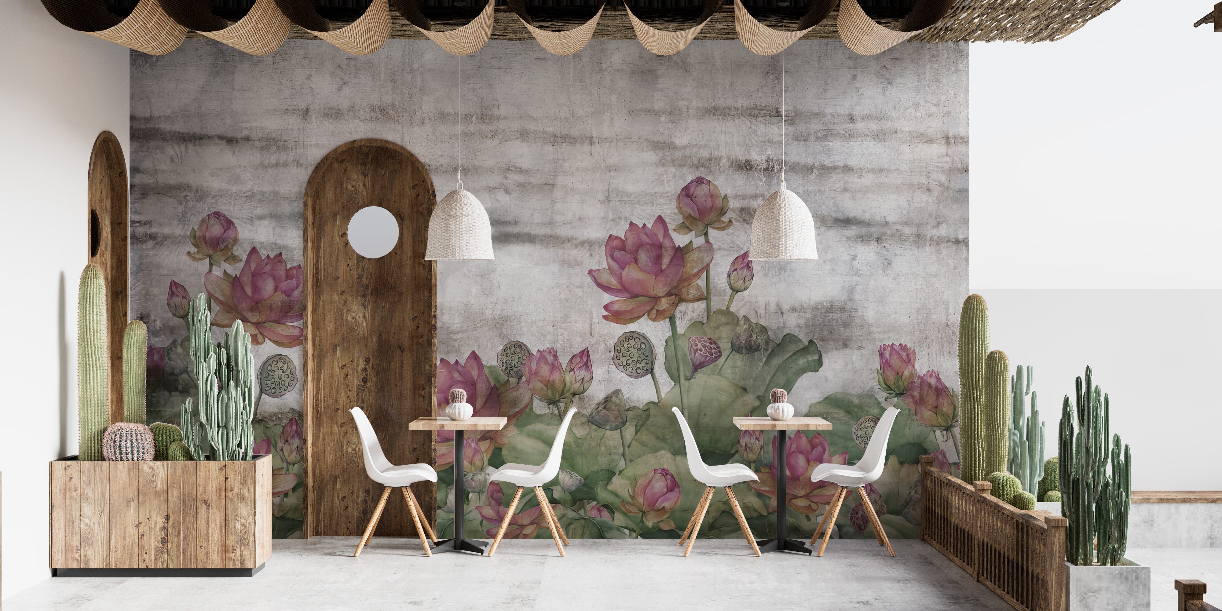 Delicate lotus floral wallpaper mural design