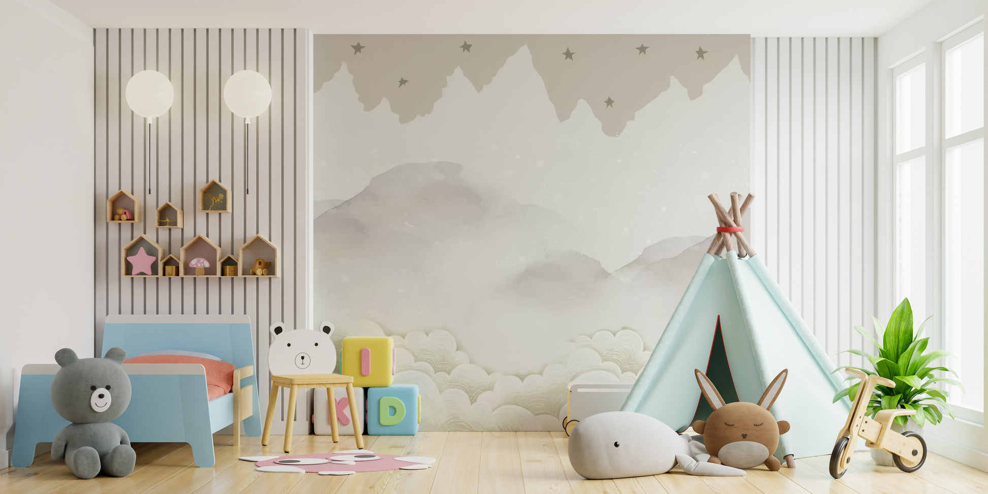 Serene Mountain Peaks Mural - Giffywalls