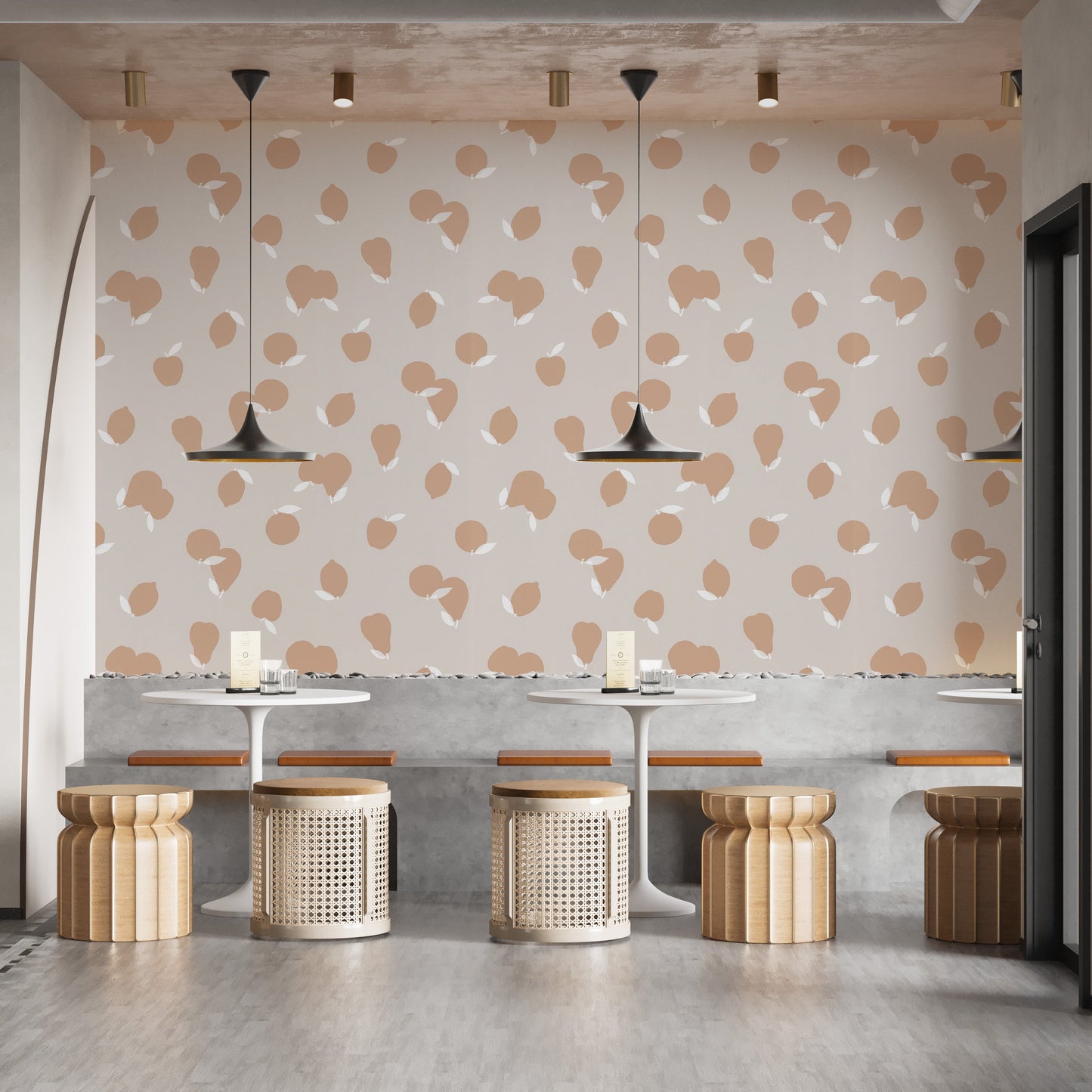 Whimsical fruit wallpaper with soft tones