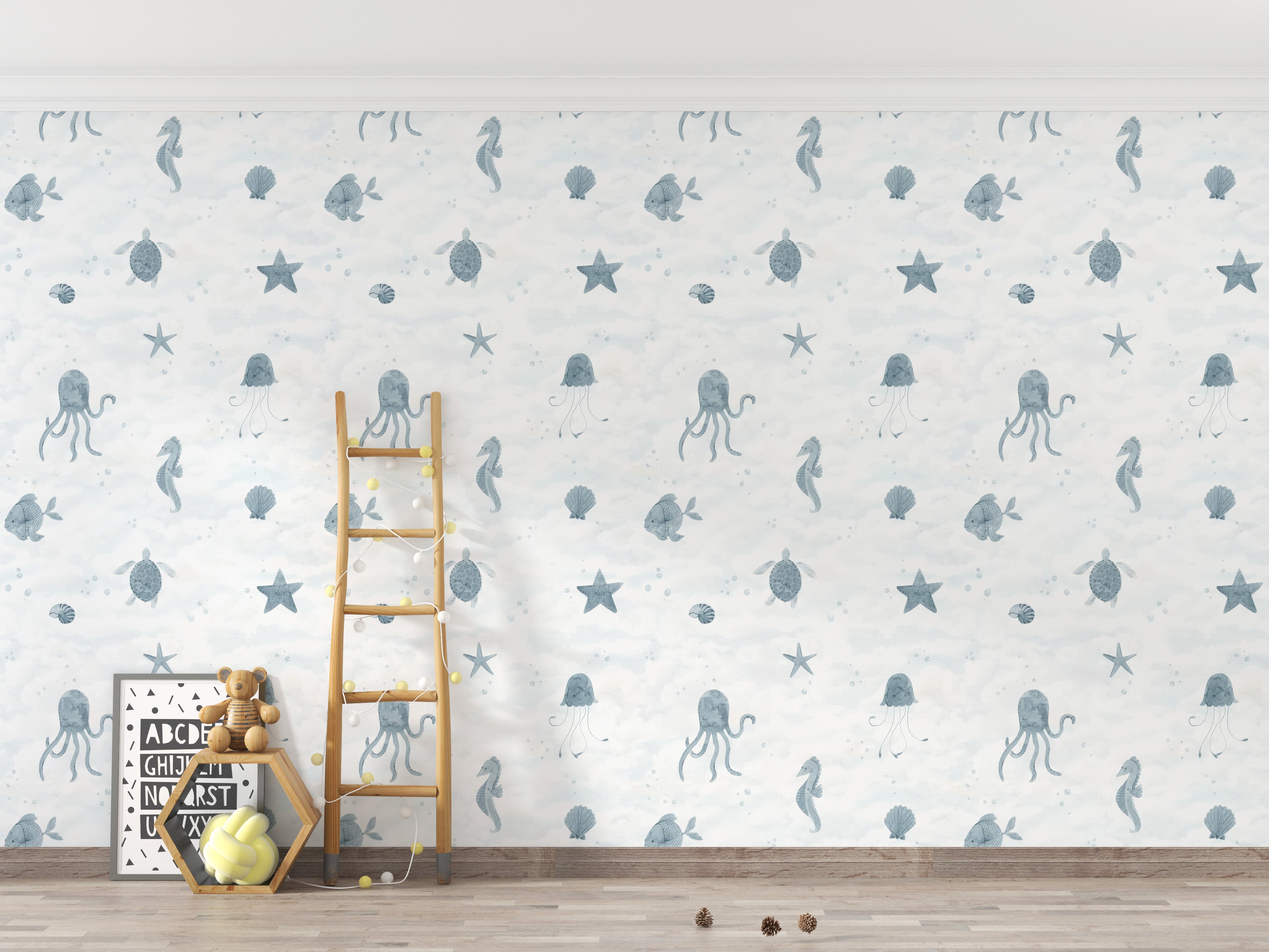 Kids’ ocean adventure wallpaper with sea creatures