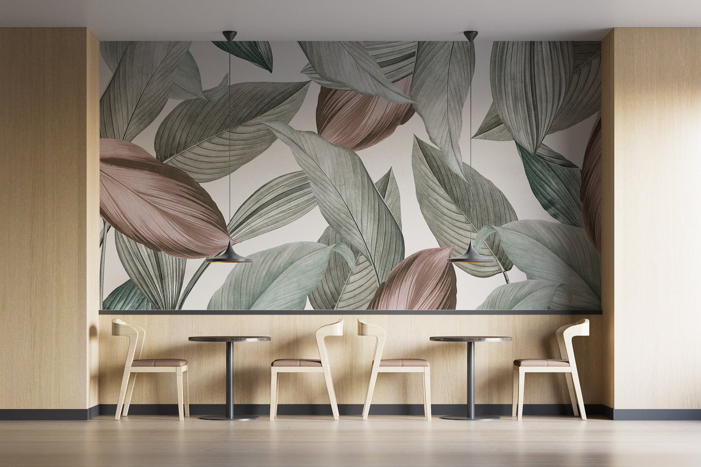 Sophisticated mural featuring delicate leaves