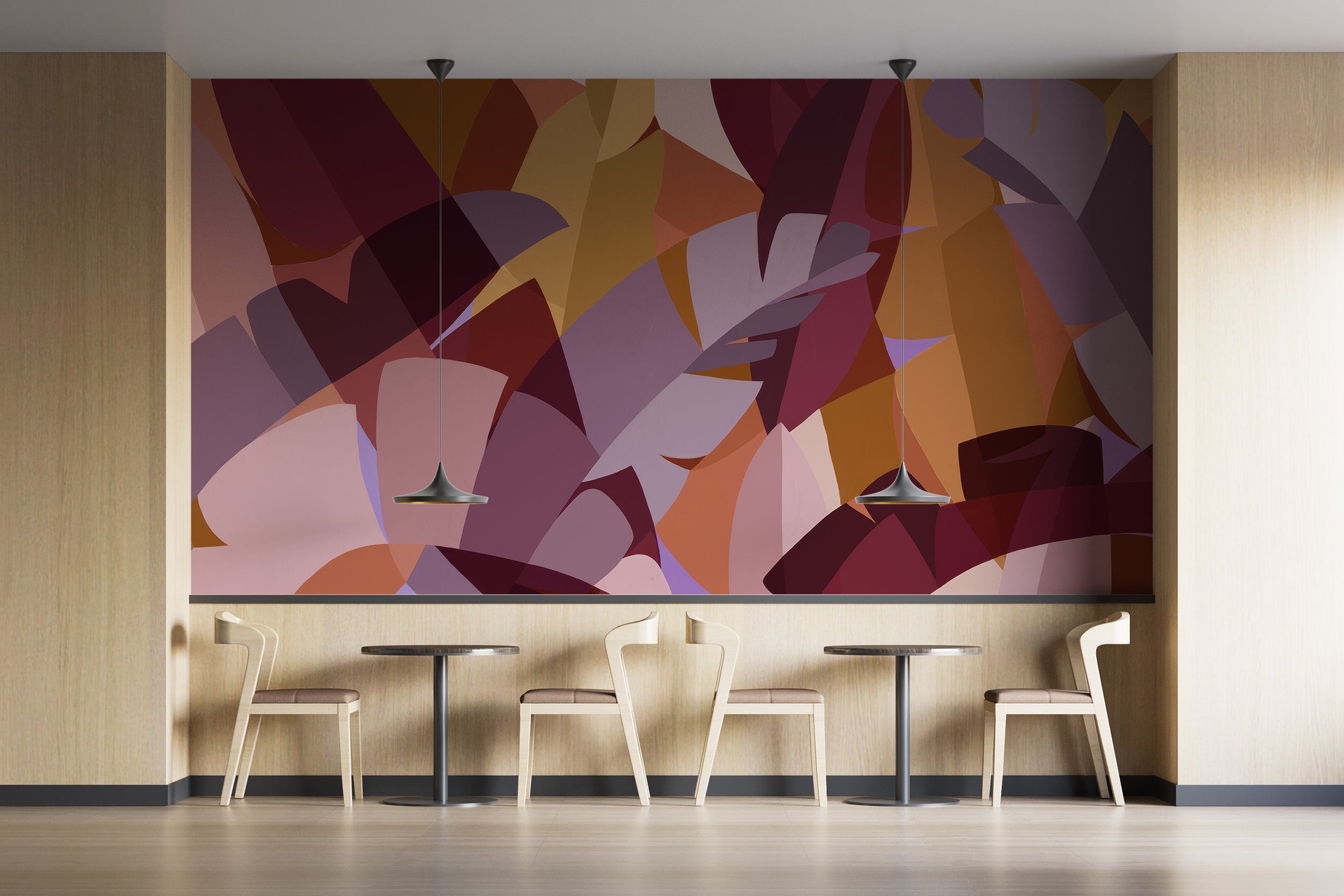 Artistic Cubist Harvest Foliage fresco mural for dining room walls.