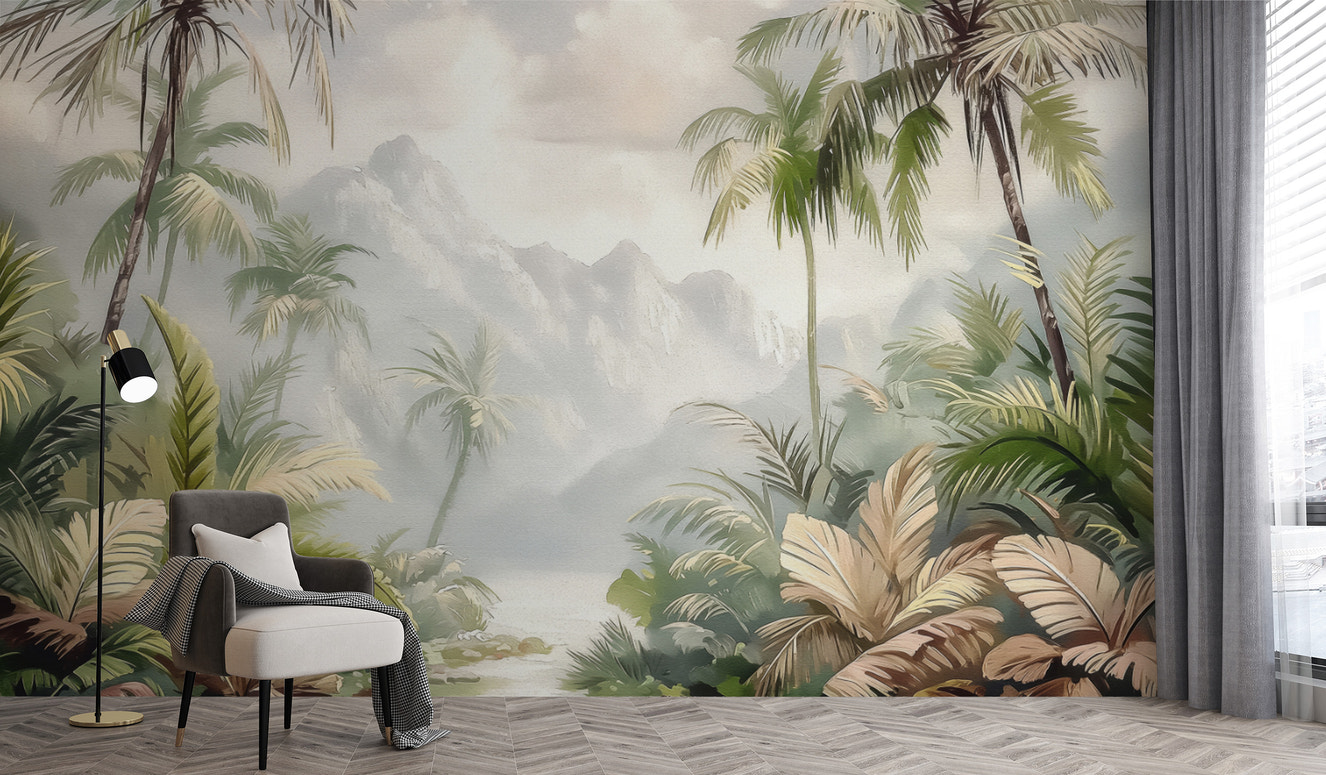 Tropical mountain landscape wall mural
