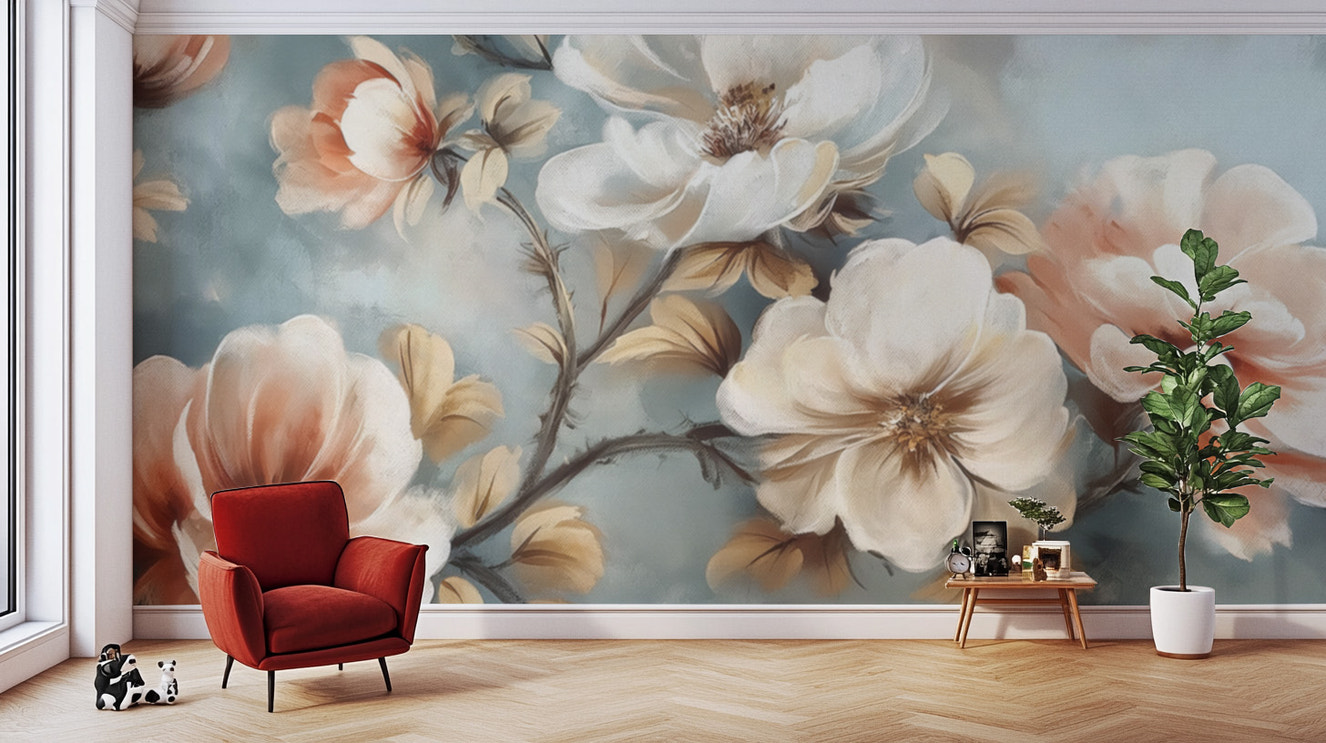 Soft watercolour floral wall mural
