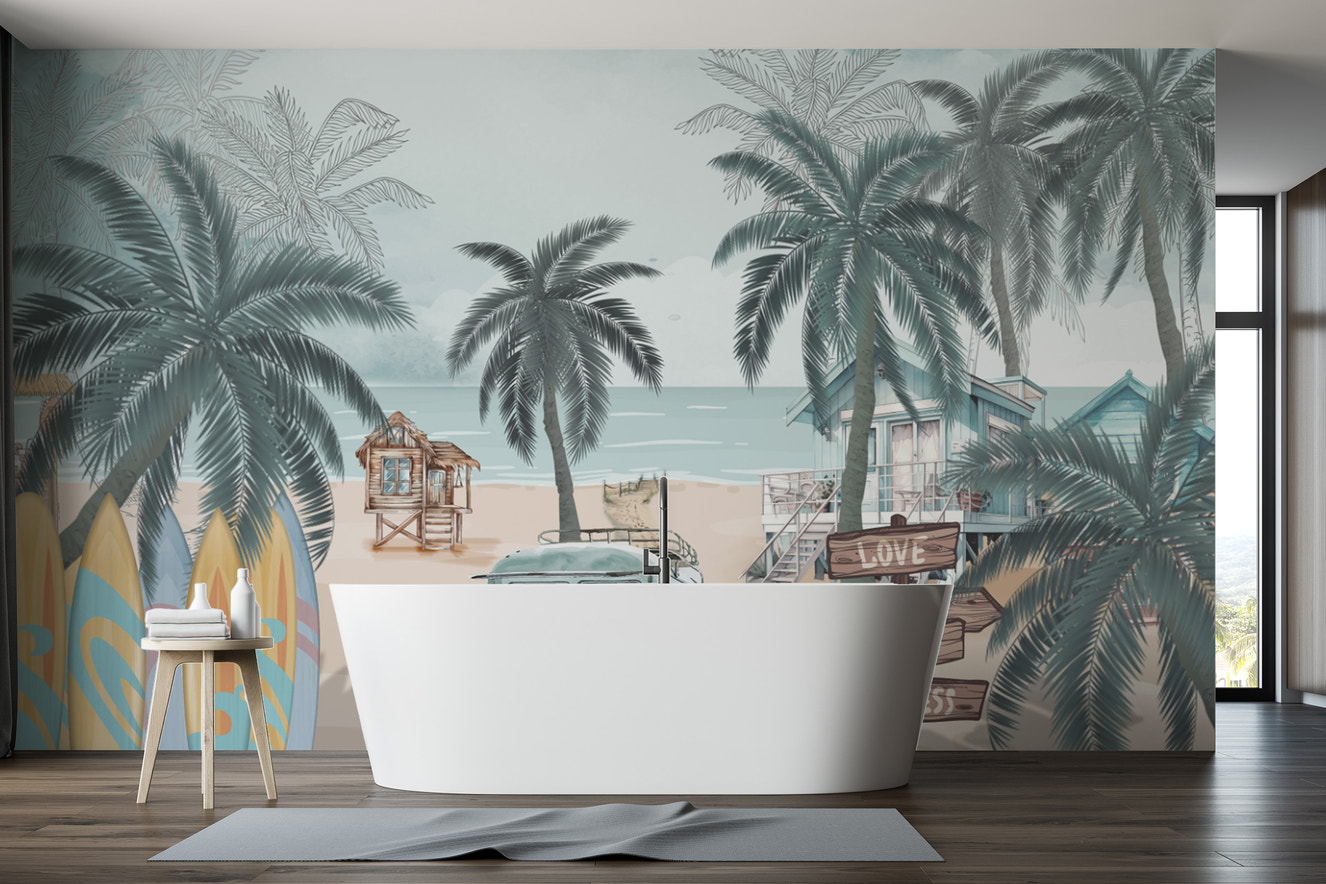 Vintage coastal beach wallpaper for rooms
