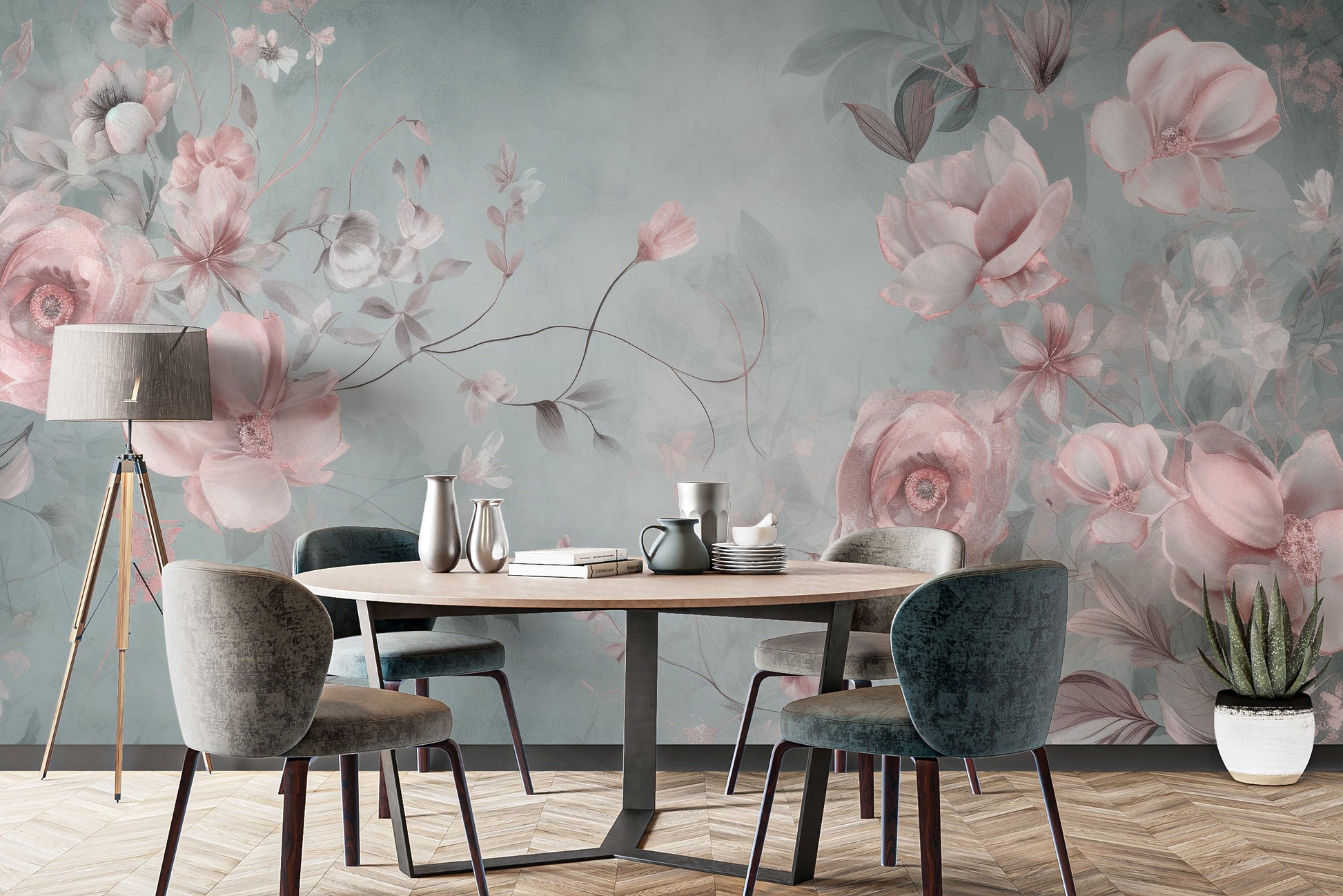 Delicate Blooming Pink Flower Mural - Giffywalls