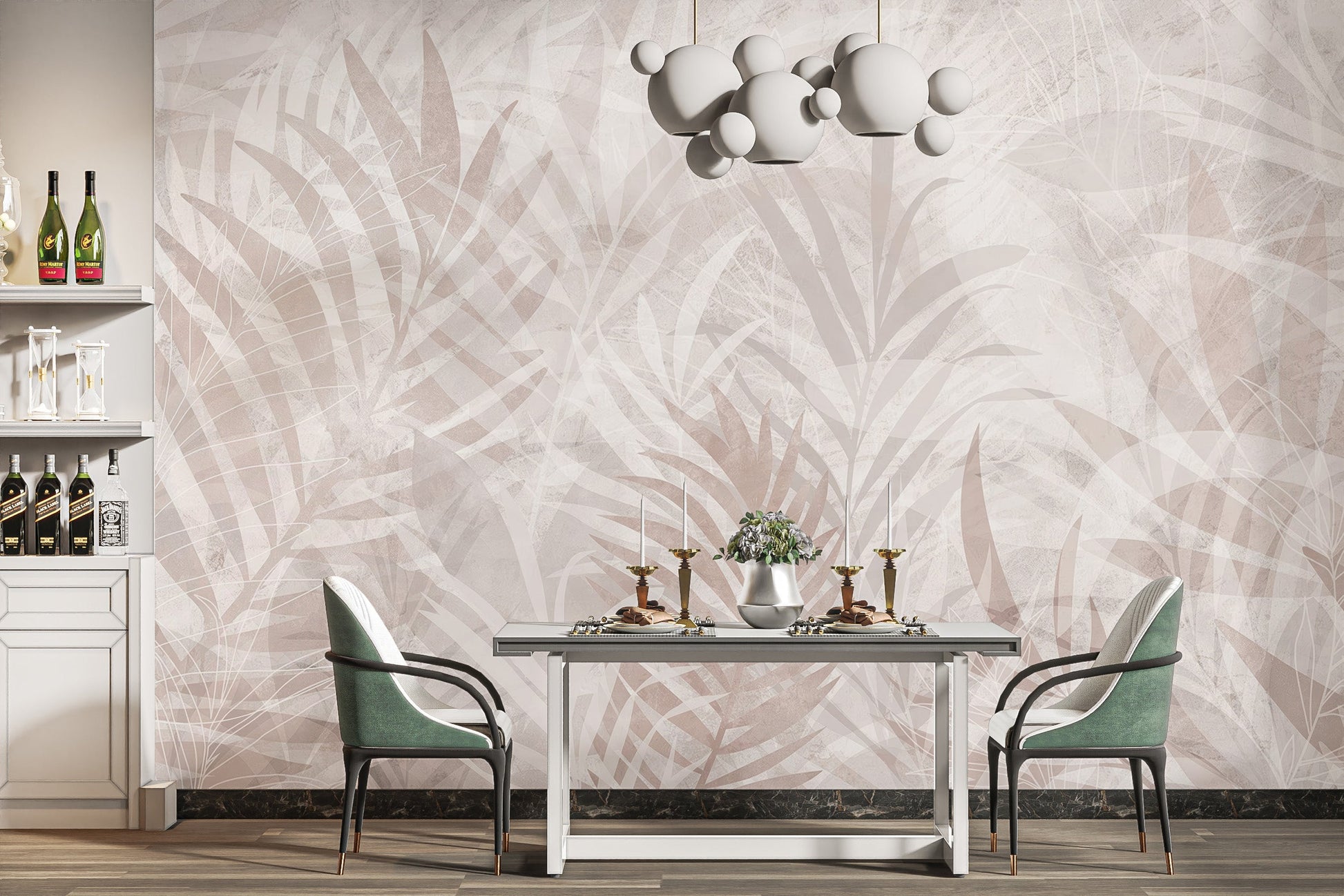 Elegant Scandinavian Leaf Elegance mural for dining room walls.