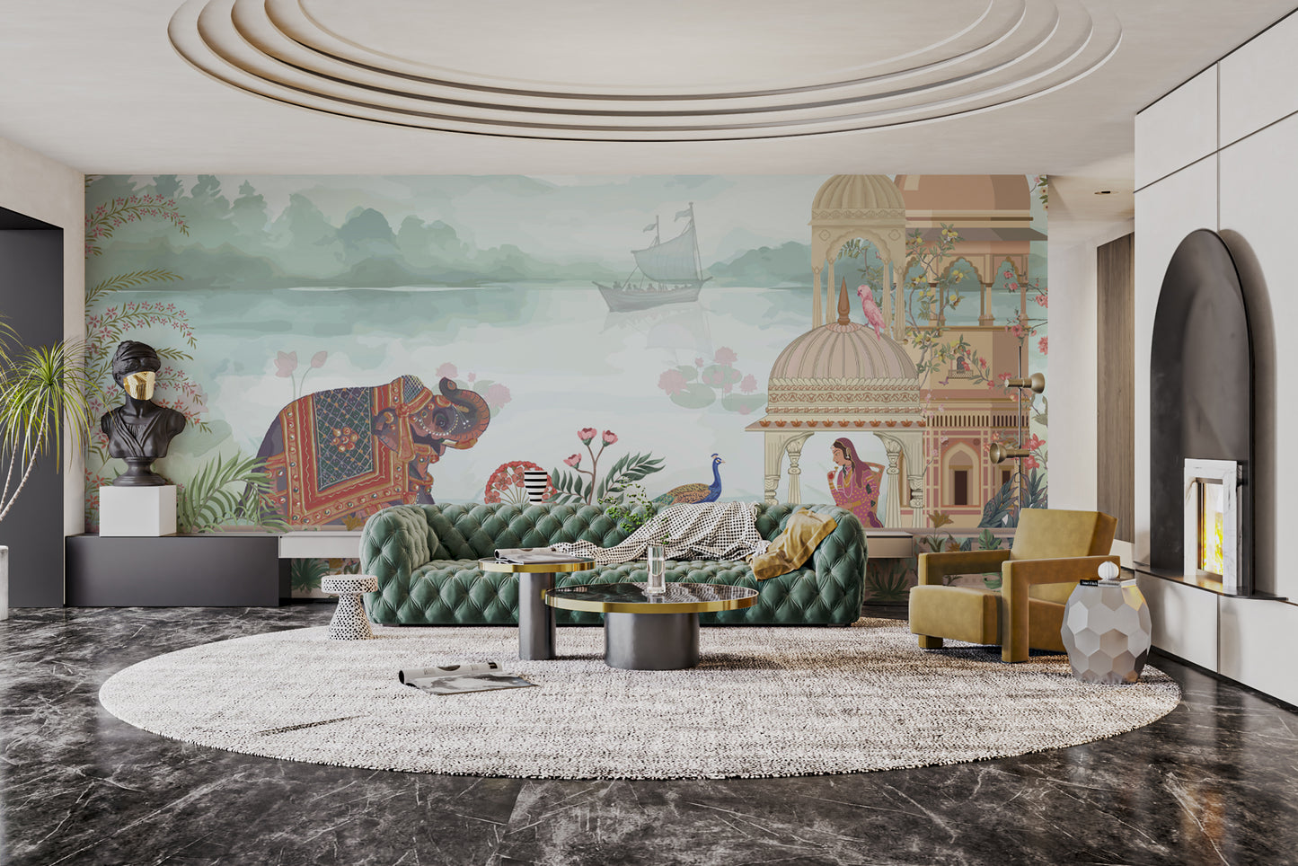 Indian-inspired wallpaper mural blending cultural elegance and nature.