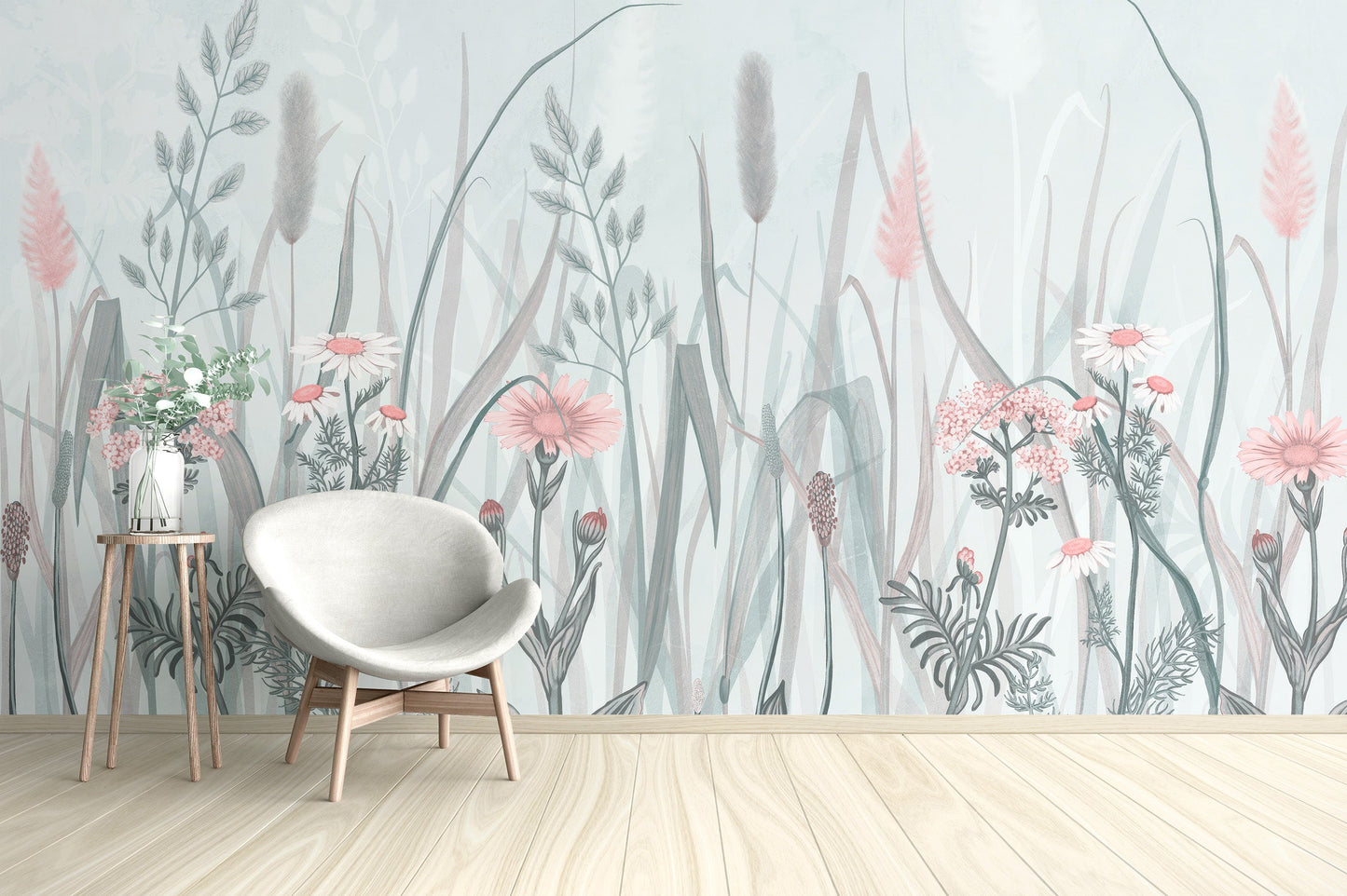 Ornate Painted Floral Pink Mural - Giffywalls