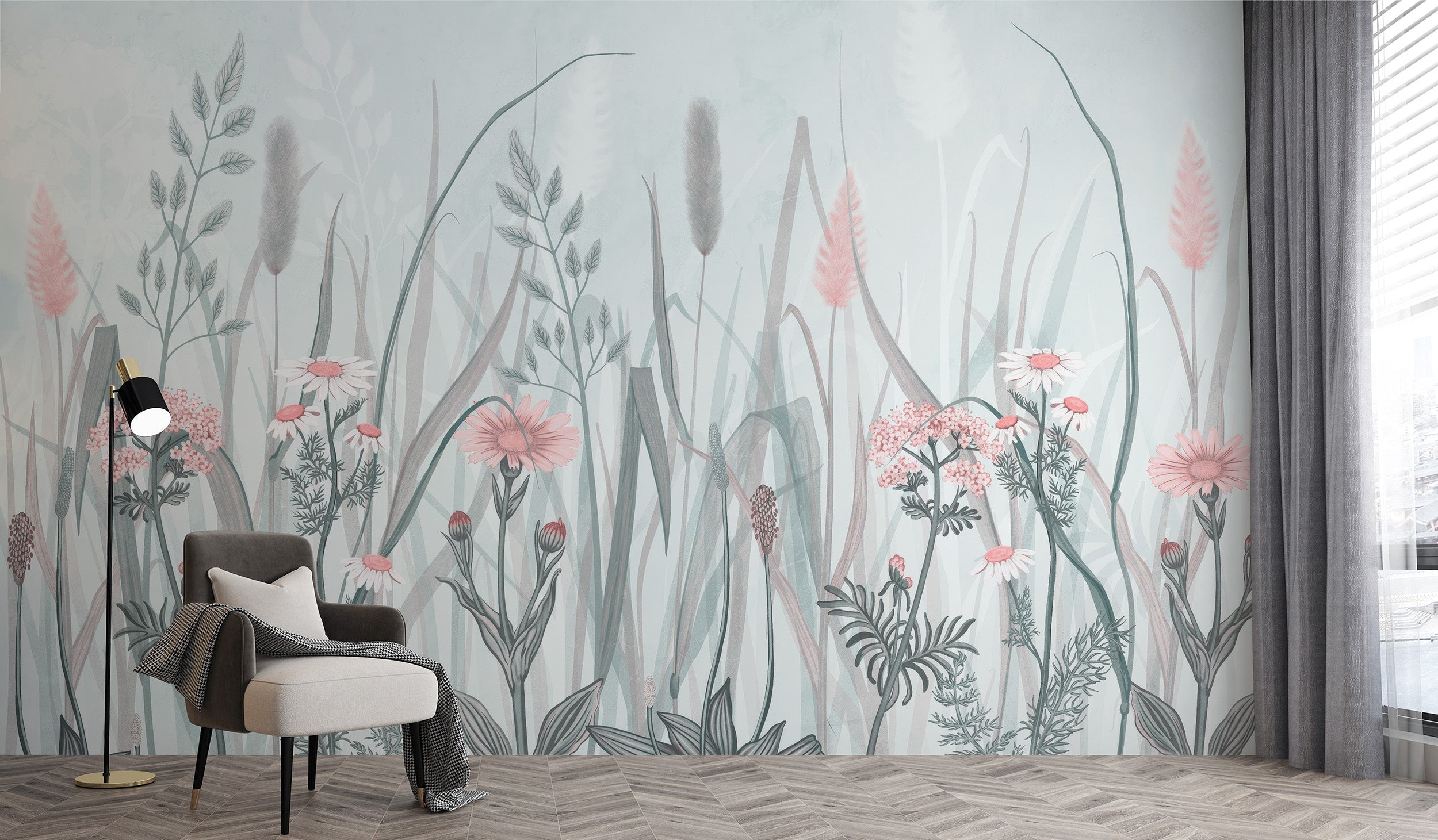 Ornate Painted Floral Pink Mural - Giffywalls