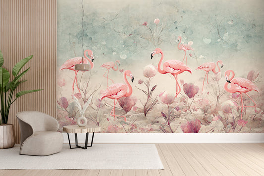 Enchanted Flamingo Forest Wallpaper
