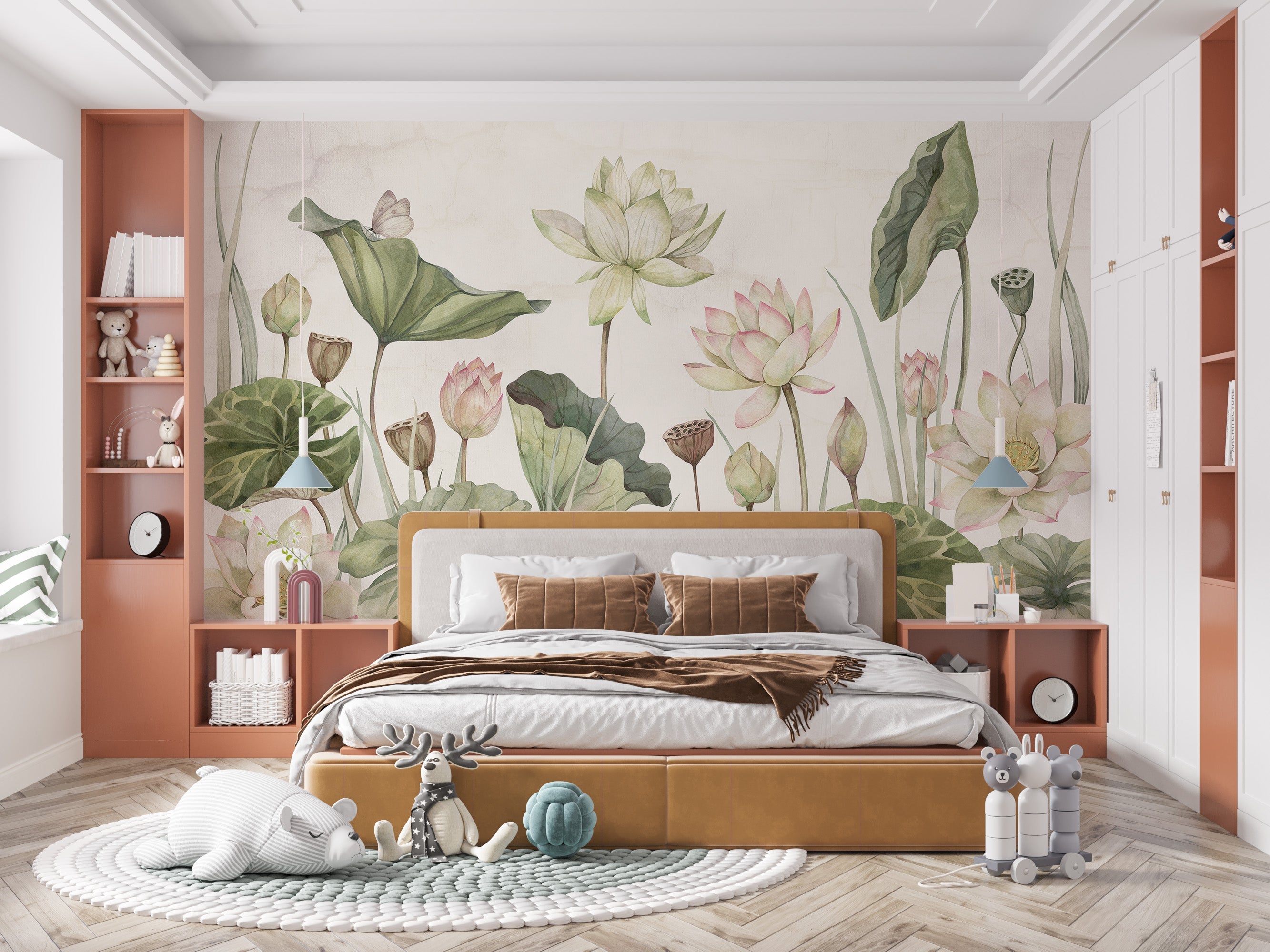 Removable wallpaper with beautiful water lilies