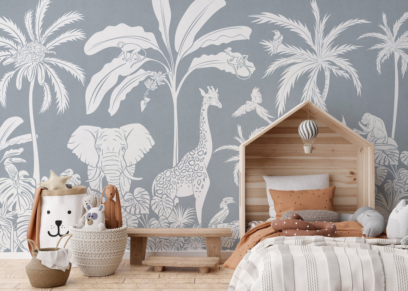 Monochrome Jungle Blue Wall Mural
