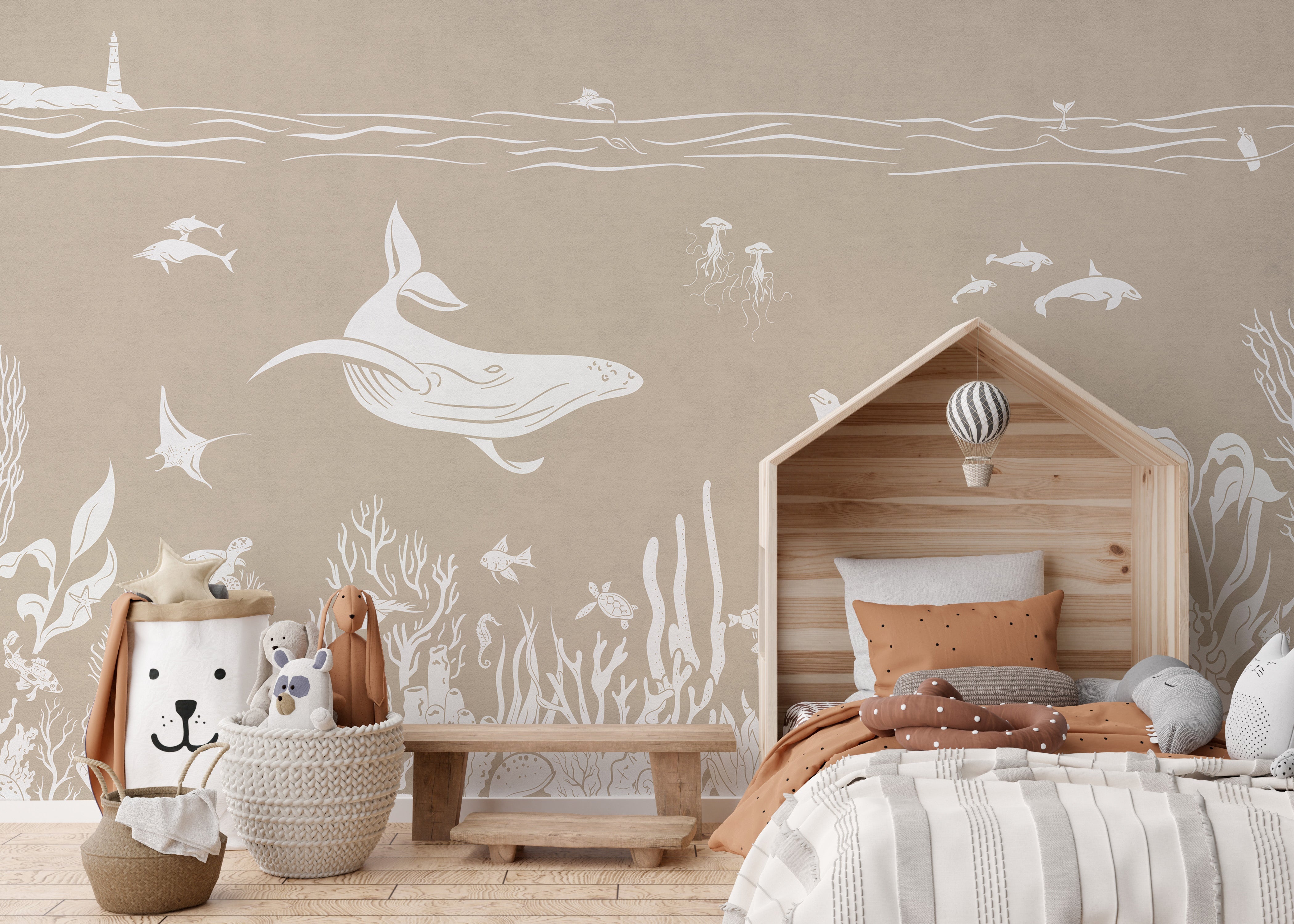 Monochrome Sea Brown Wallpaper Mural - Giffywalls