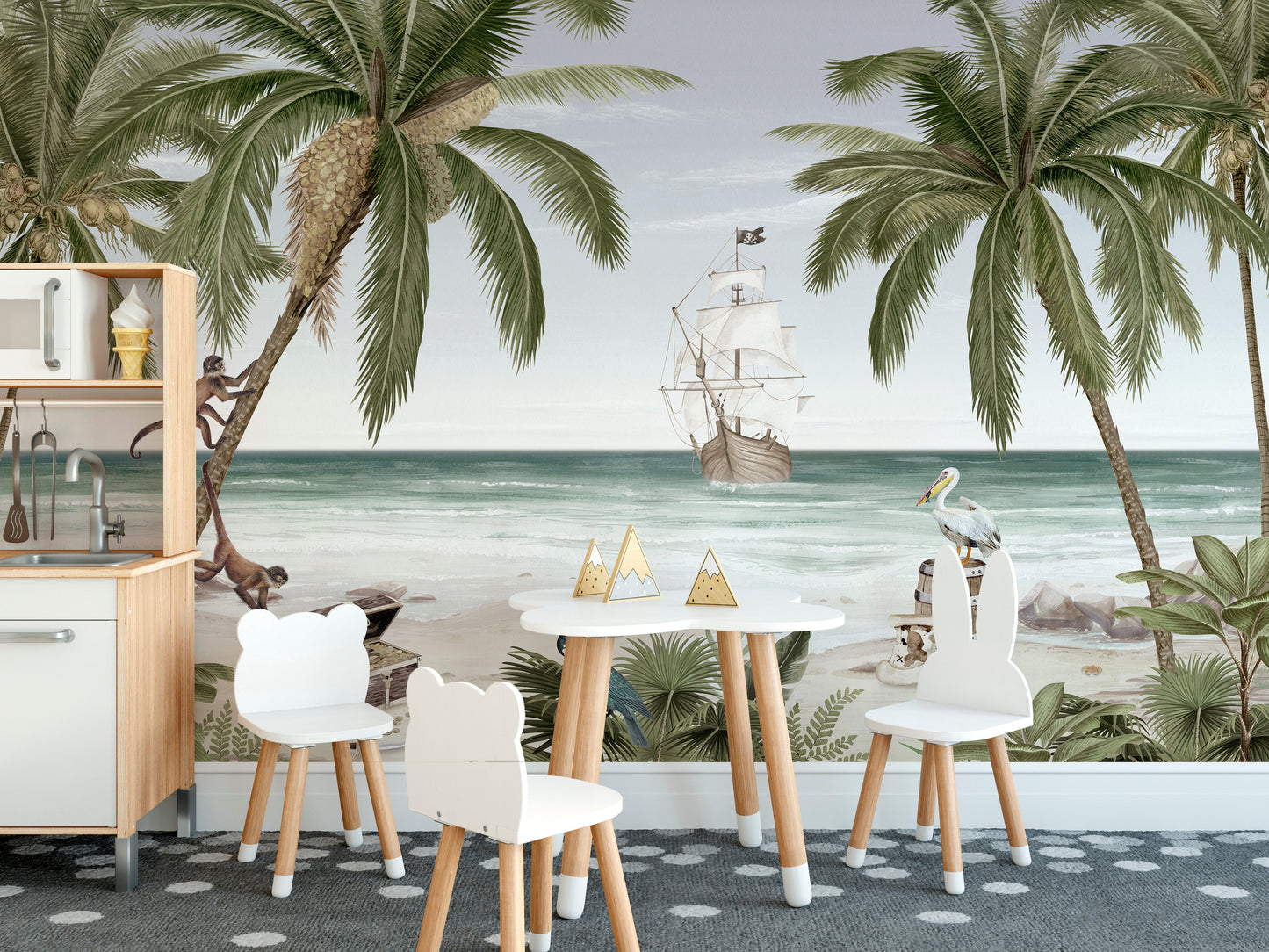 Pirate Bay mural wallpaper with palm trees and treasure