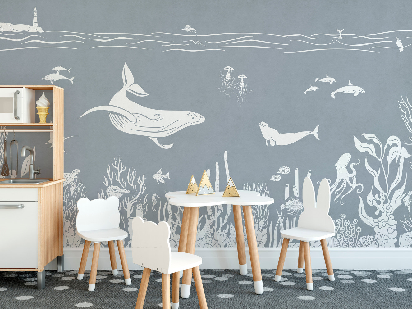 Monochrome Sea Blue Wallpaper Mural
