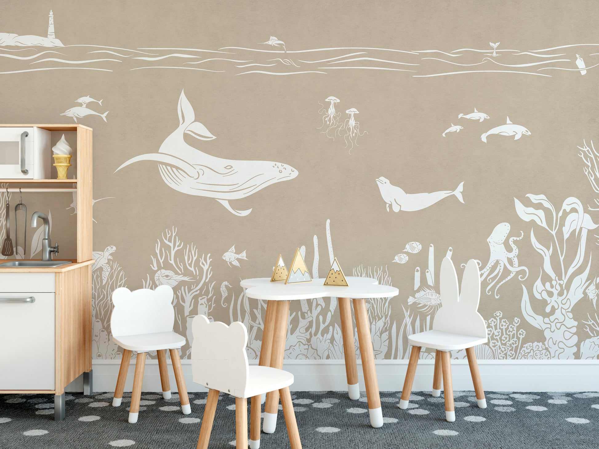 Monochrome Sea Brown Wallpaper Mural - Giffywalls