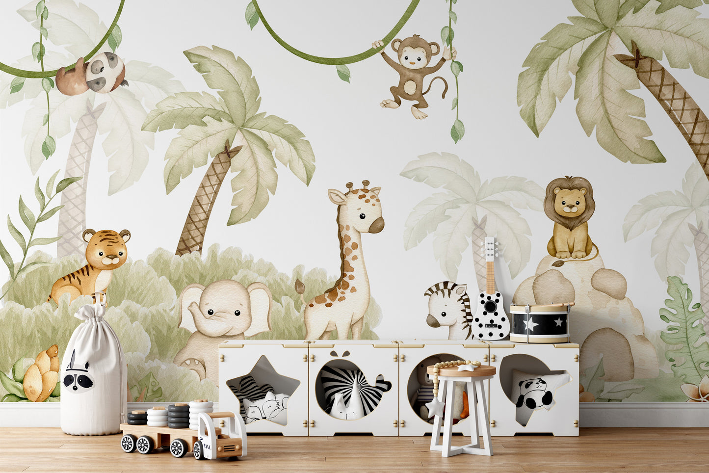 Baby safari animals wallpaper for kids rooms