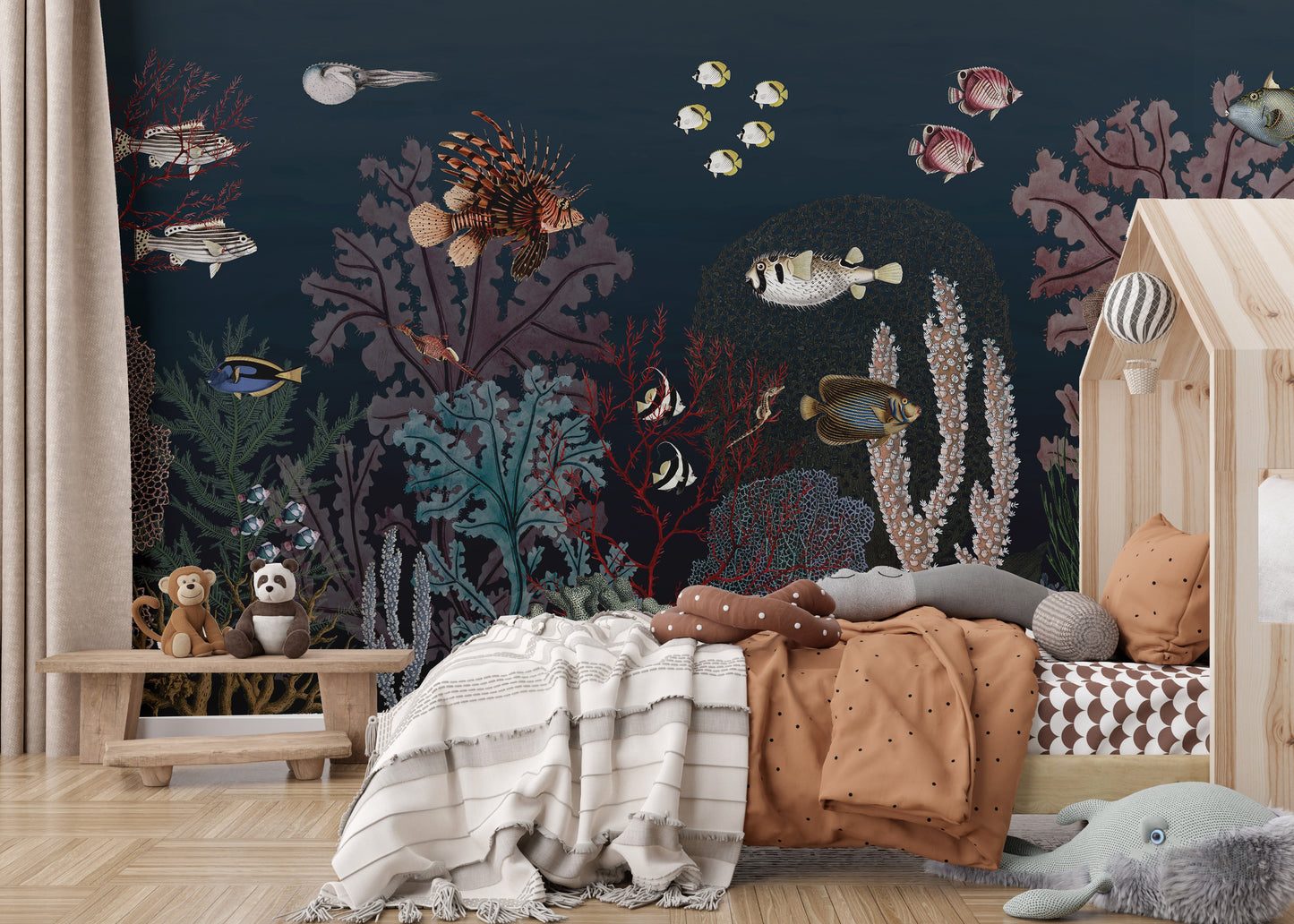 Self-adhesive underwater dark reef mural wallpaper