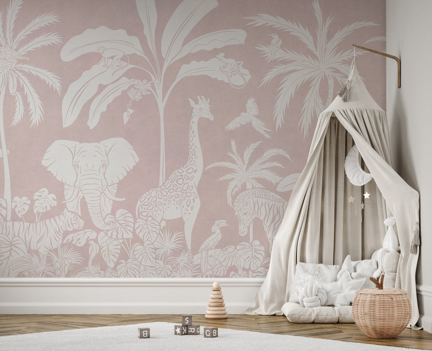 Monochrome Jungle Pink Wall Mural - Giffywalls