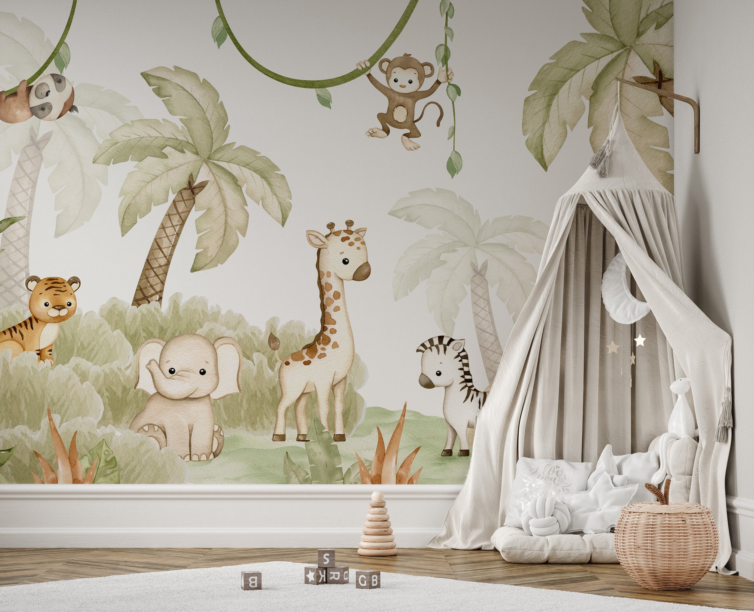 Baby Safari Animals Watercolor Wallpaper - Giffywalls