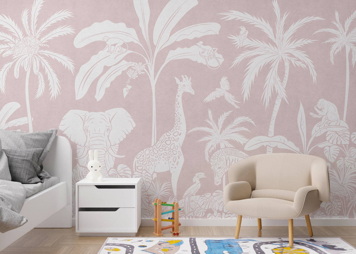 Monochrome Jungle Pink Wall Mural - Giffywalls