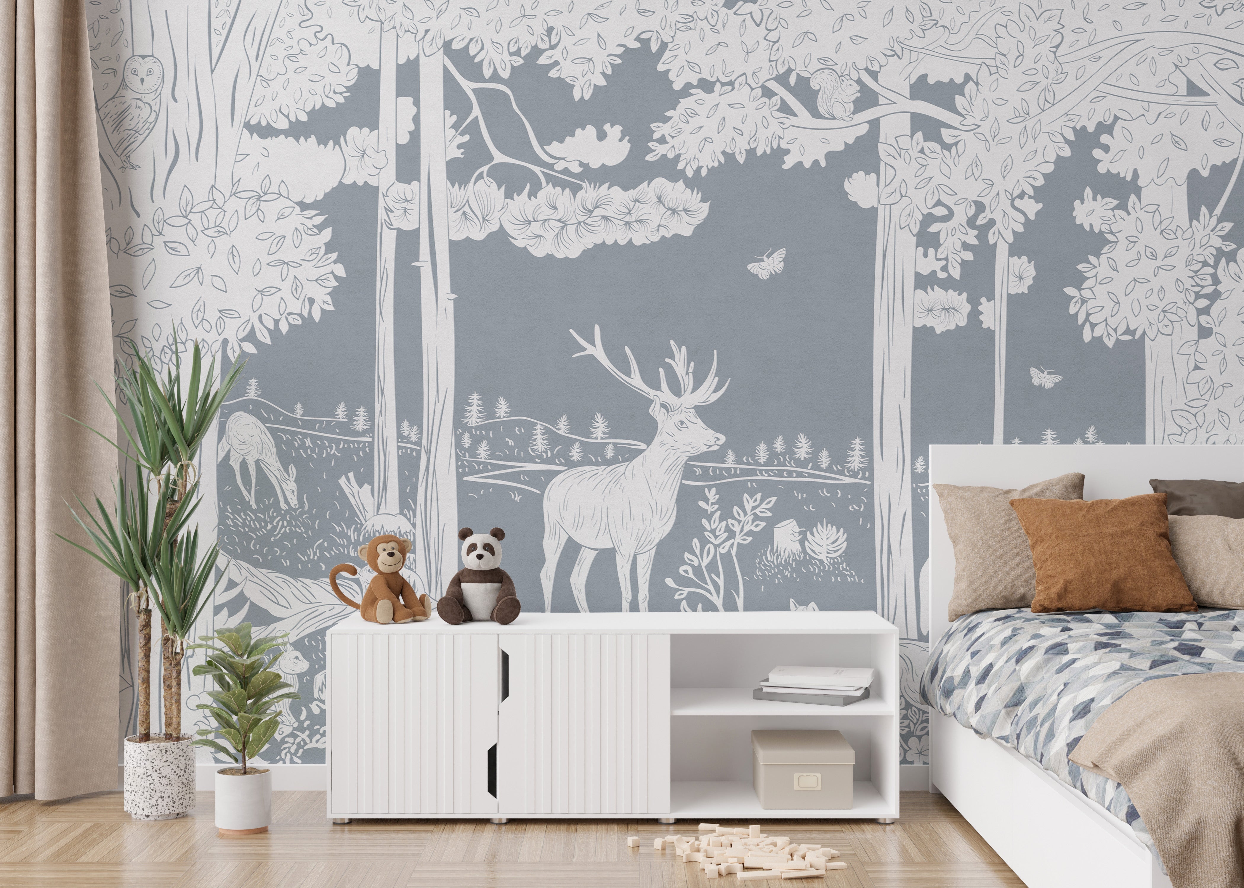 Monochrome Forest Blue Wallpaper Mural - Giffywalls